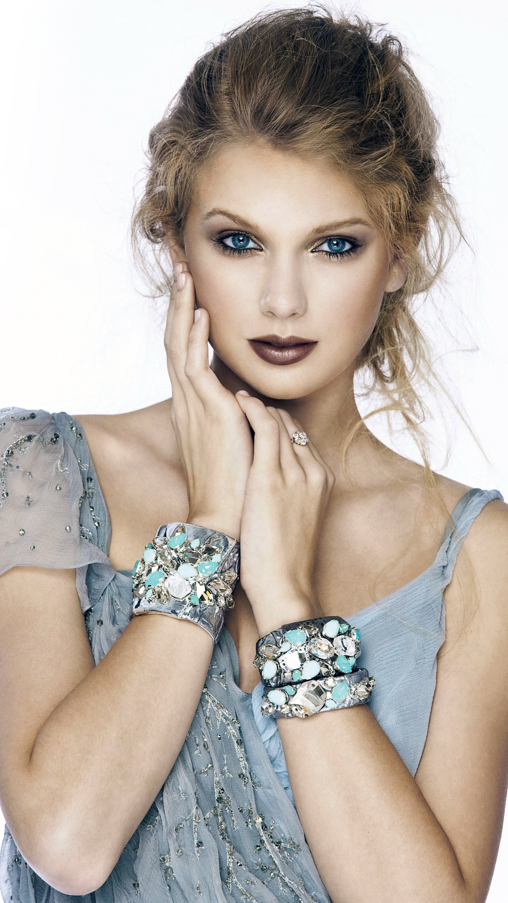 Download mobile wallpaper Music, Singer, Blonde, Blue Eyes, Taylor Swift, Lipstick, Blue Dress for free.