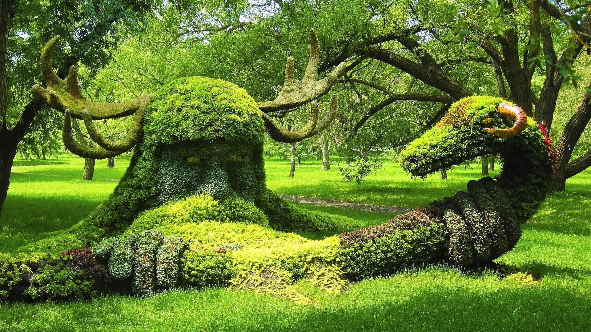 999755 скачать картинку сделано человеком, скульптура, ботанический сад, канада, монреаль, парк, дерево - обои и заставки бесплатно
