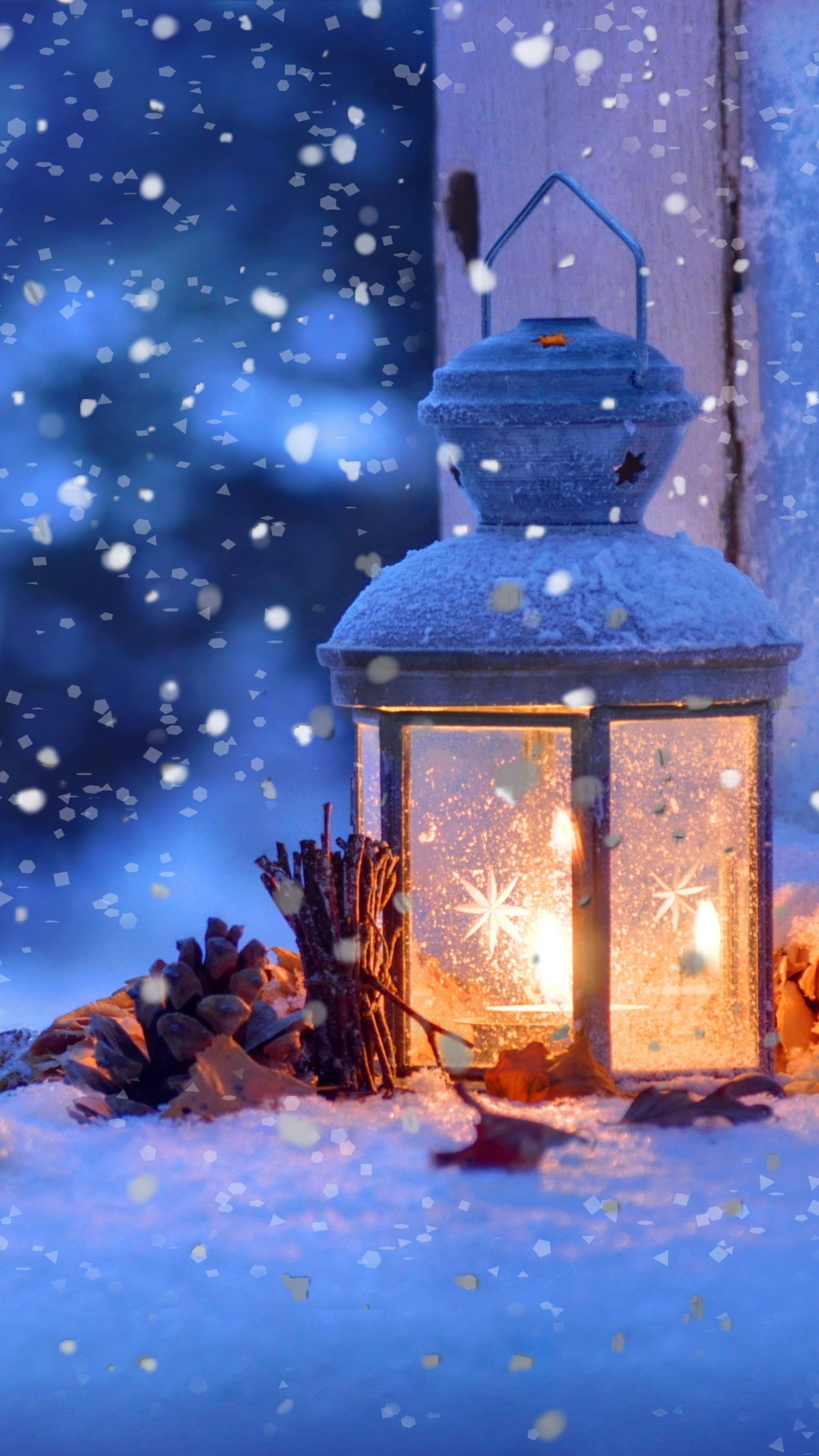 Download mobile wallpaper Winter, Christmas, Lantern, Snowflake, Photography, Snowfall for free.