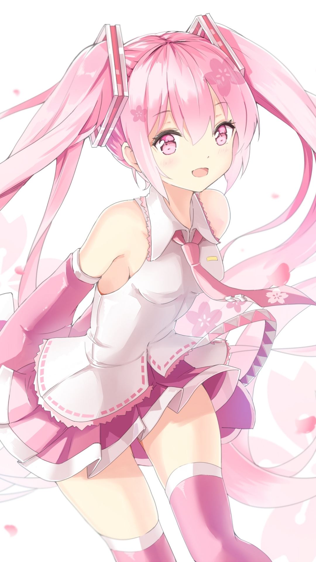 Download mobile wallpaper Anime, Vocaloid, Skirt, Pink Hair, Blush, Long Hair, Pantyhose, Pink Eyes, Sakura Miku for free.