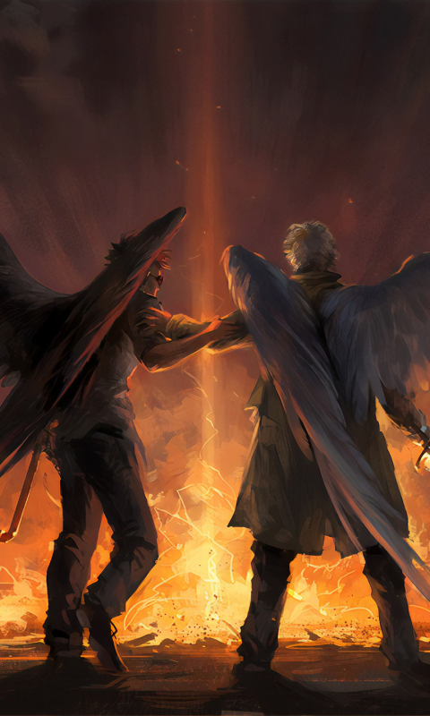 good omens, tv show, wings, angel lock screen backgrounds
