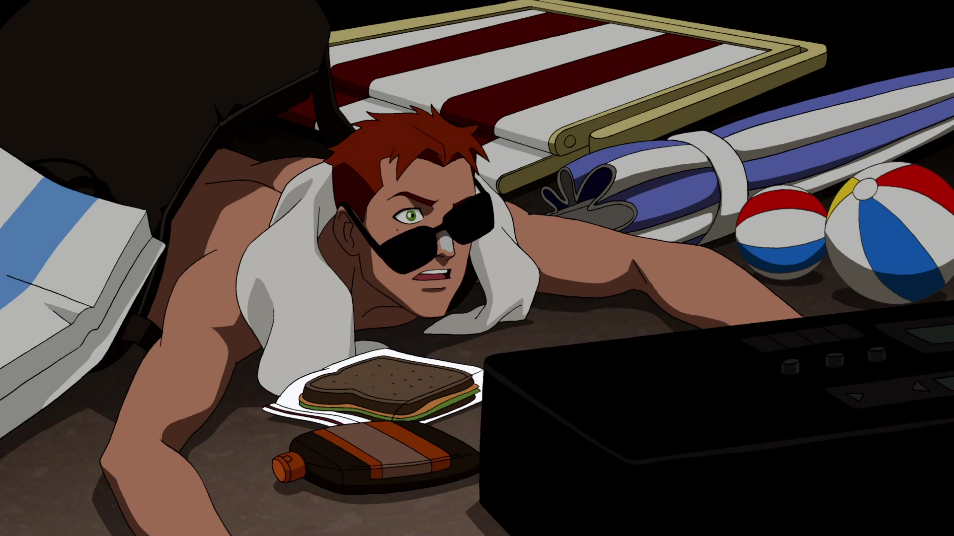 Free download wallpaper Sunglasses, Green Eyes, Sandwich, Tv Show, Red Hair, Justice League, Wally West, Young Justice on your PC desktop