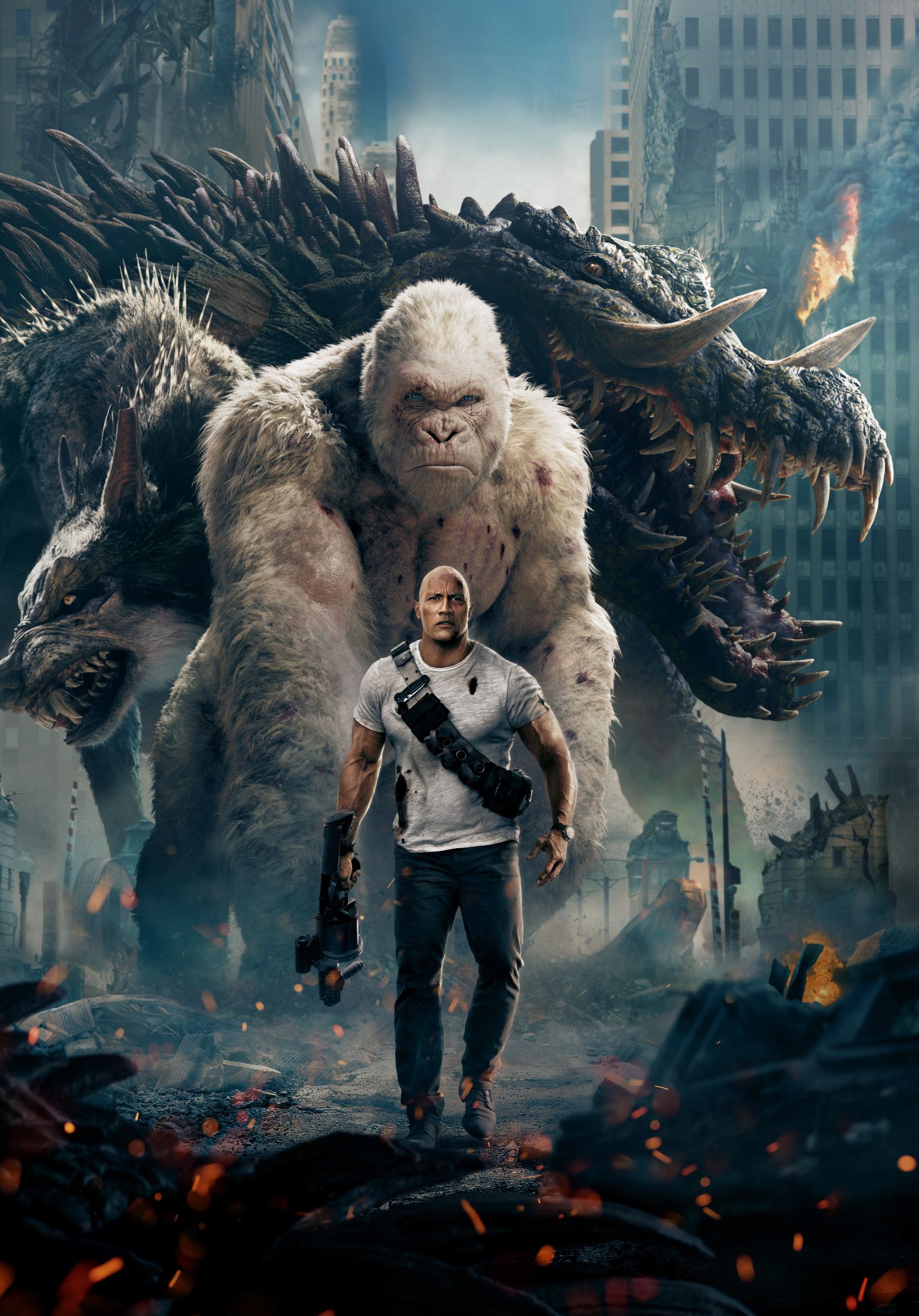 rampage (movie), movie, rampage (2018), crocodile, gorilla, dwayne johnson, monster, wolf
