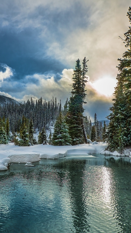 Download mobile wallpaper Winter, Snow, Lake, Forest, Tree, Earth, Banff National Park for free.