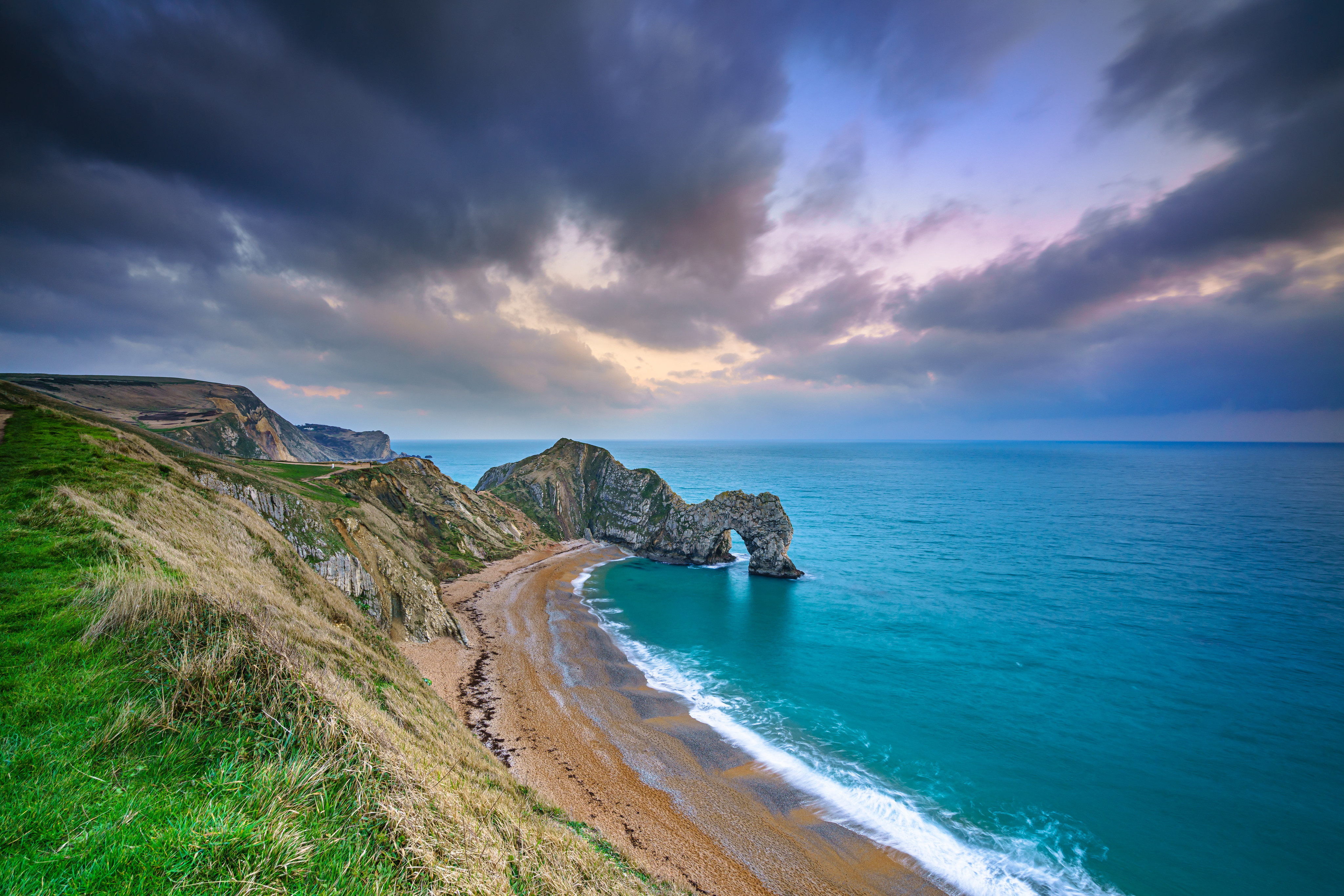 Laden Sie das Natur, Strand, Horizont, Küste, England, Erde/natur, Felsentor, Durdle Tür-Bild kostenlos auf Ihren PC-Desktop herunter