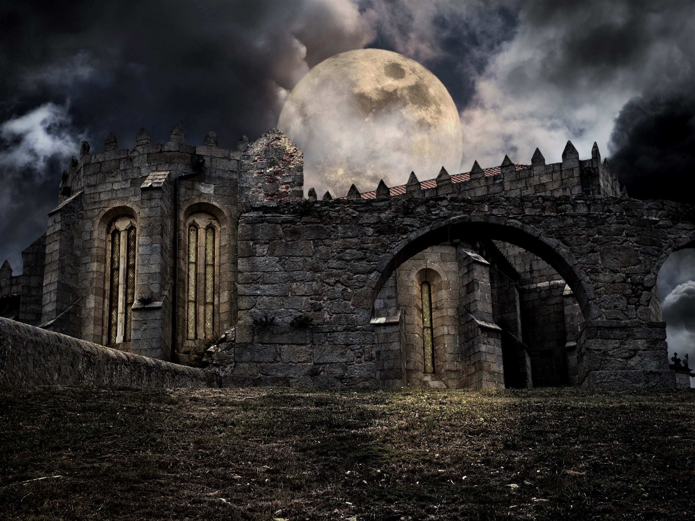 Free download wallpaper Night, Moon, Castles, Building, Stone, Man Made, Castle on your PC desktop