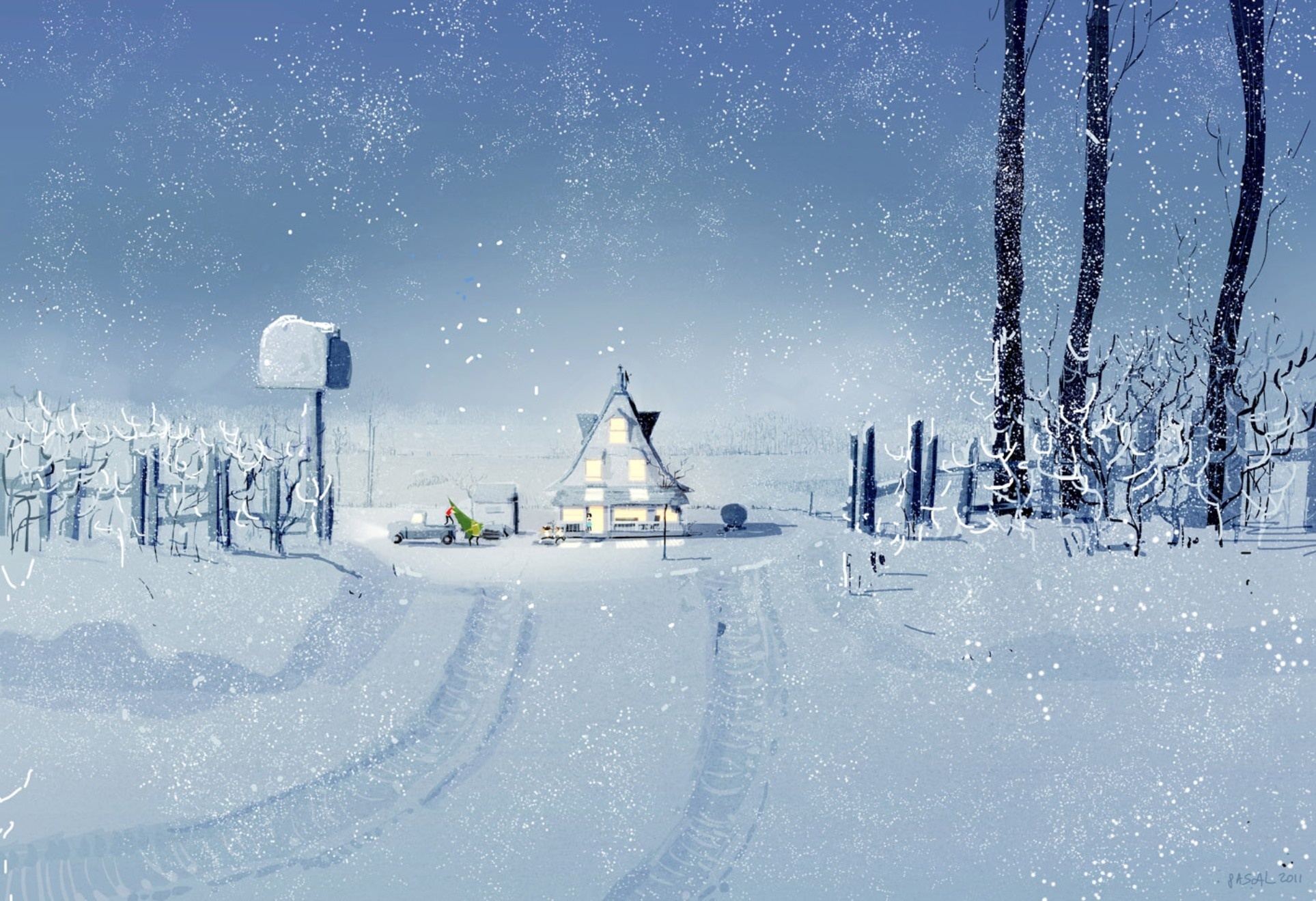 Download mobile wallpaper Winter, Snow, Christmas, Holiday, House, Christmas Tree for free.