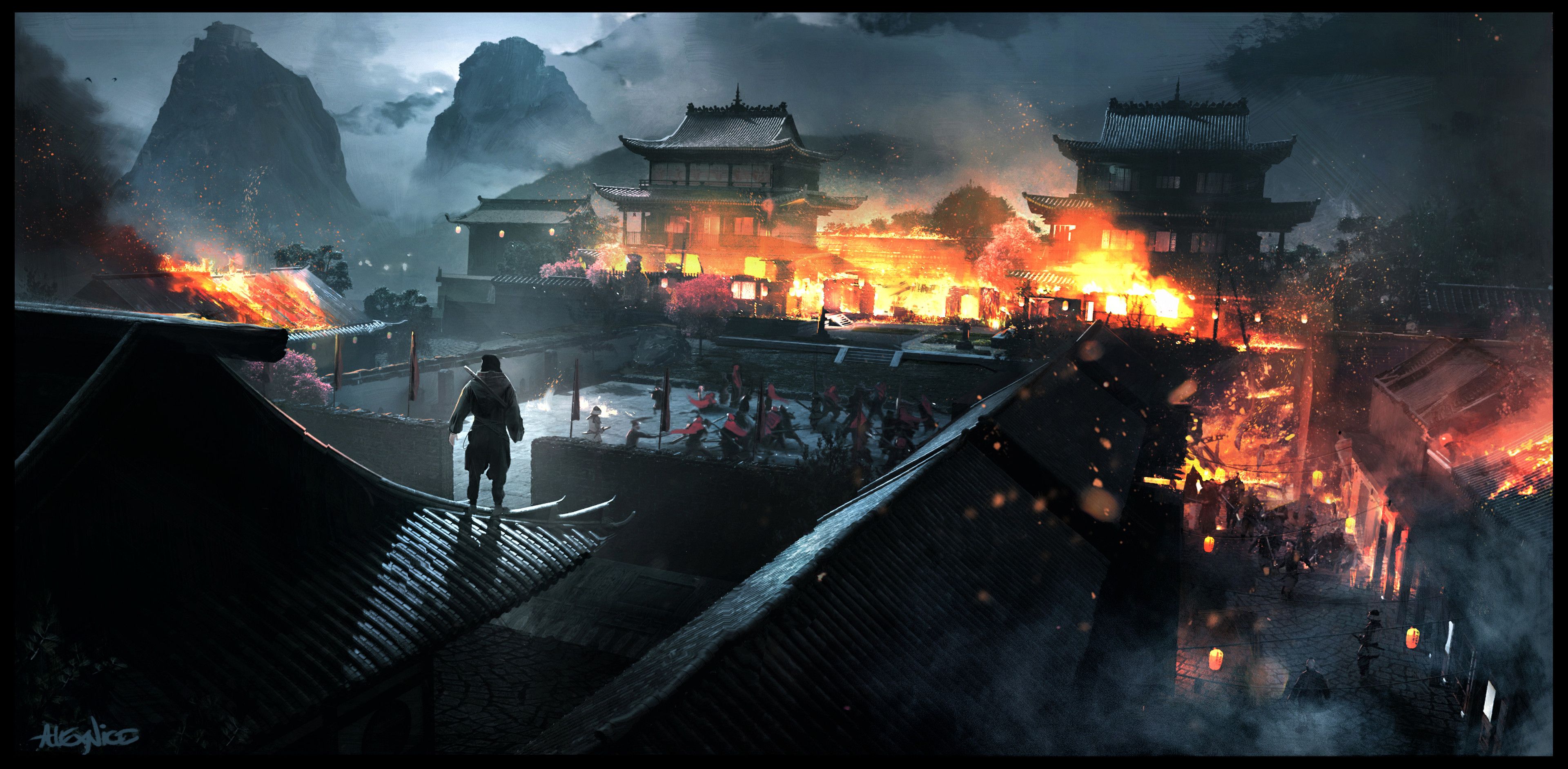 Free download wallpaper Fantasy, Samurai, Battle on your PC desktop