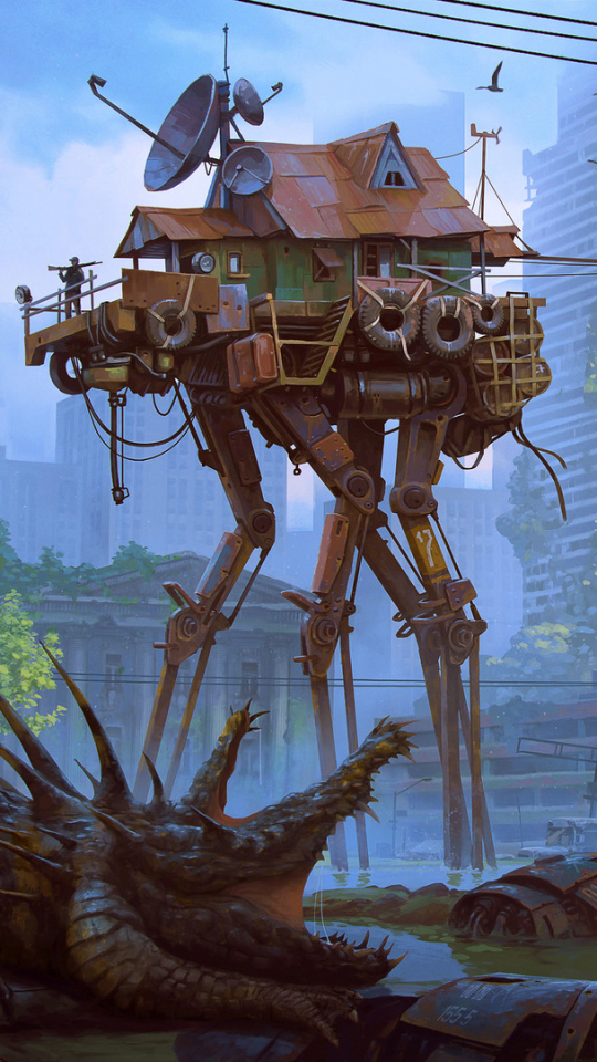 Download mobile wallpaper City, House, Creature, Sci Fi, Post Apocalyptic for free.