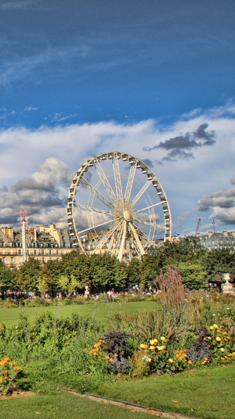 Download mobile wallpaper Cities, Paris, Garden, Ferris Wheel, Man Made for free.