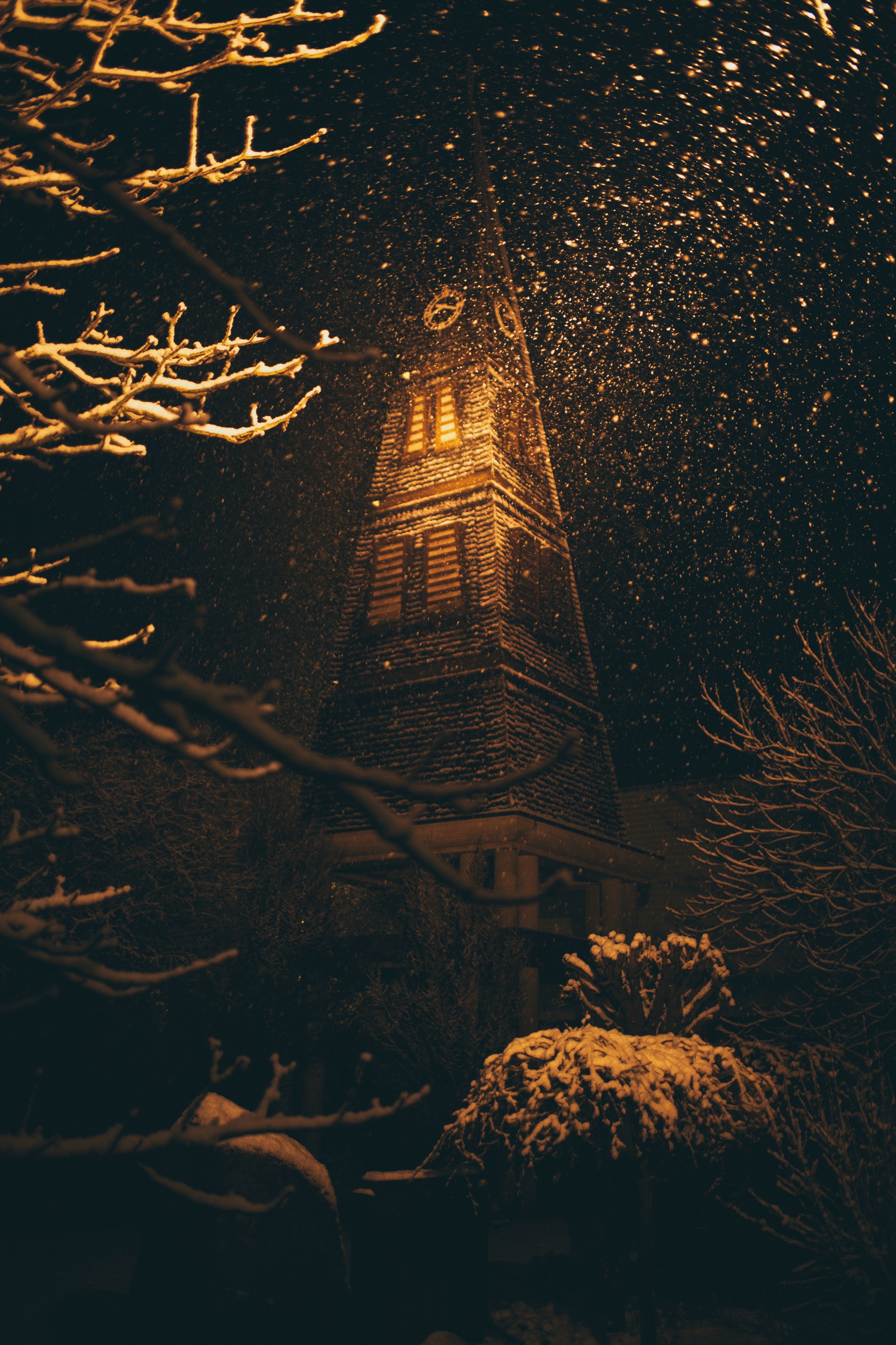 HD wallpaper snow, dark, night, building