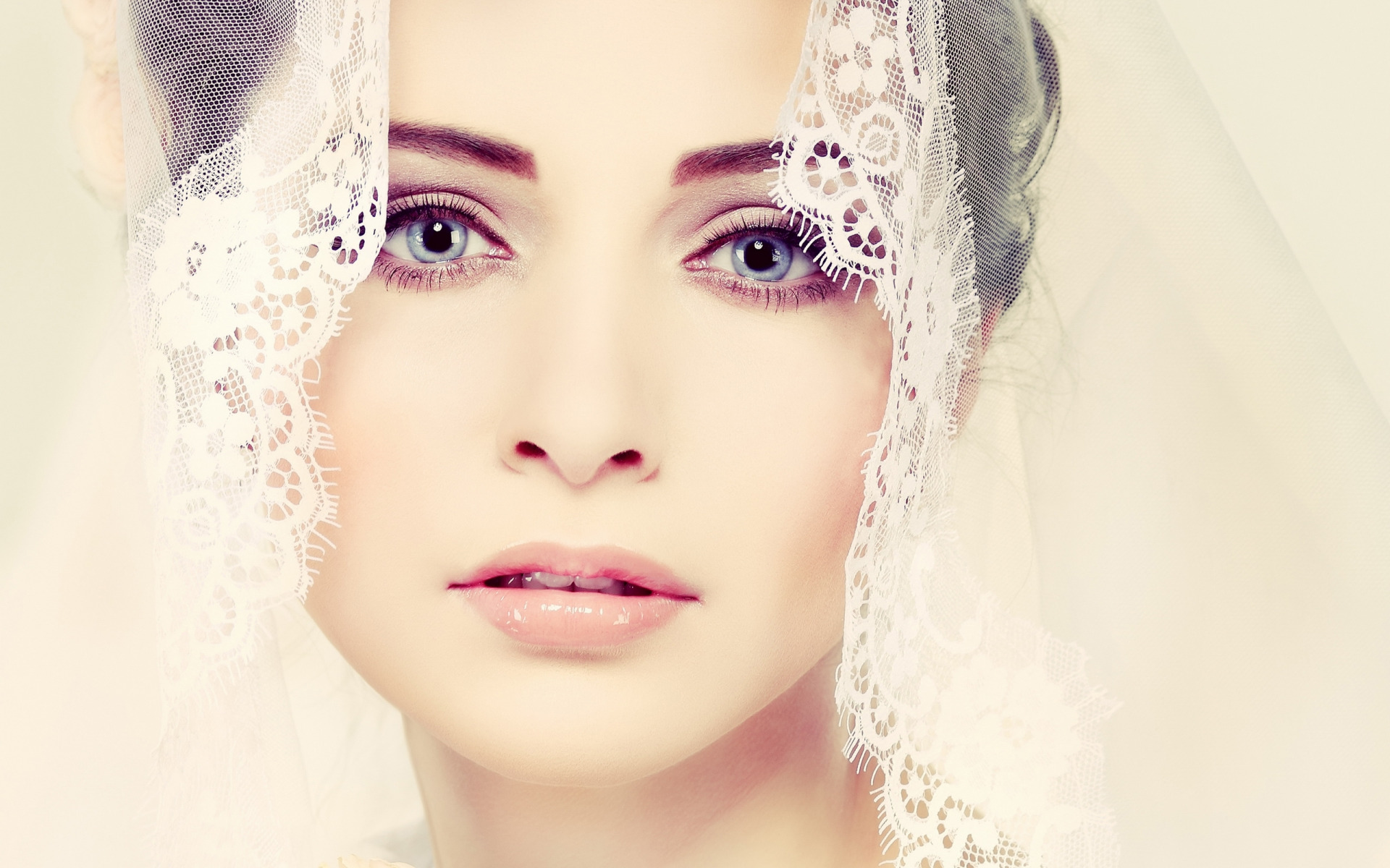 Download mobile wallpaper Portrait, Veil, Face, Bride, Women, Makeup, Blue Eyes for free.