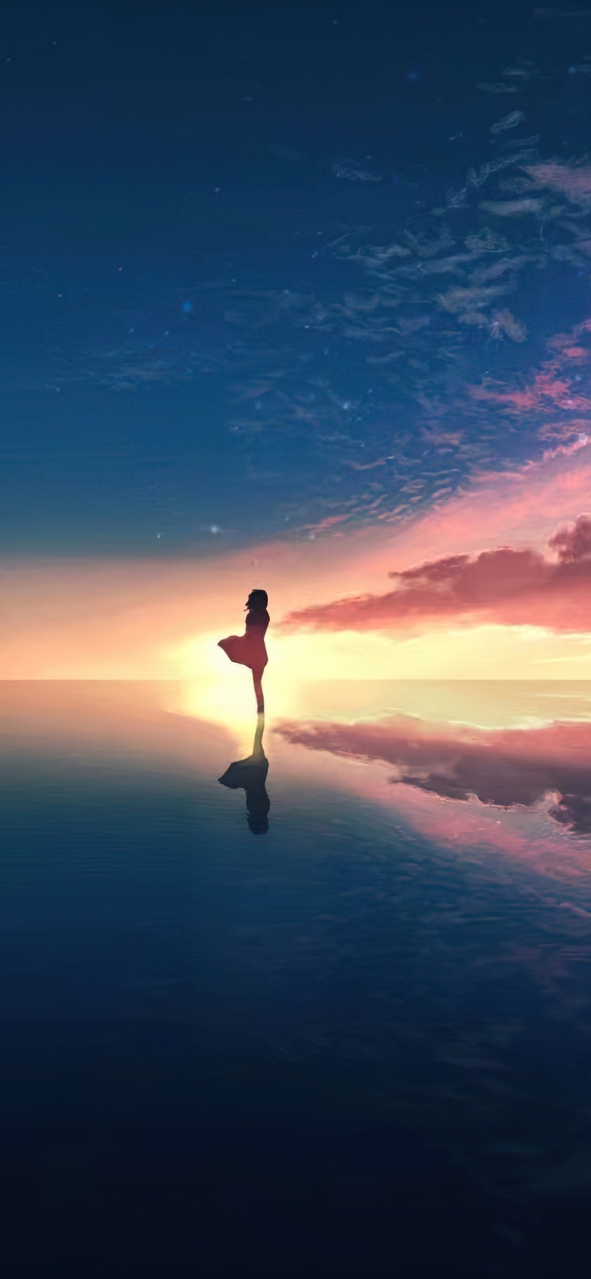 Download mobile wallpaper Anime, Sunset, Horizon, Reflection, Cloud for free.
