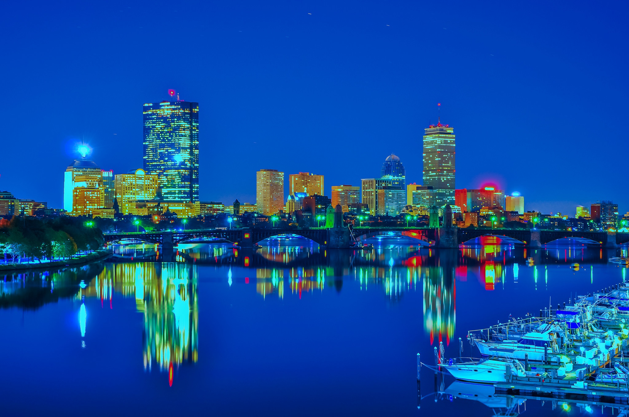 Free download wallpaper Cities, Night, Usa, City, Skyscraper, Building, Reflection, Boston, Man Made on your PC desktop