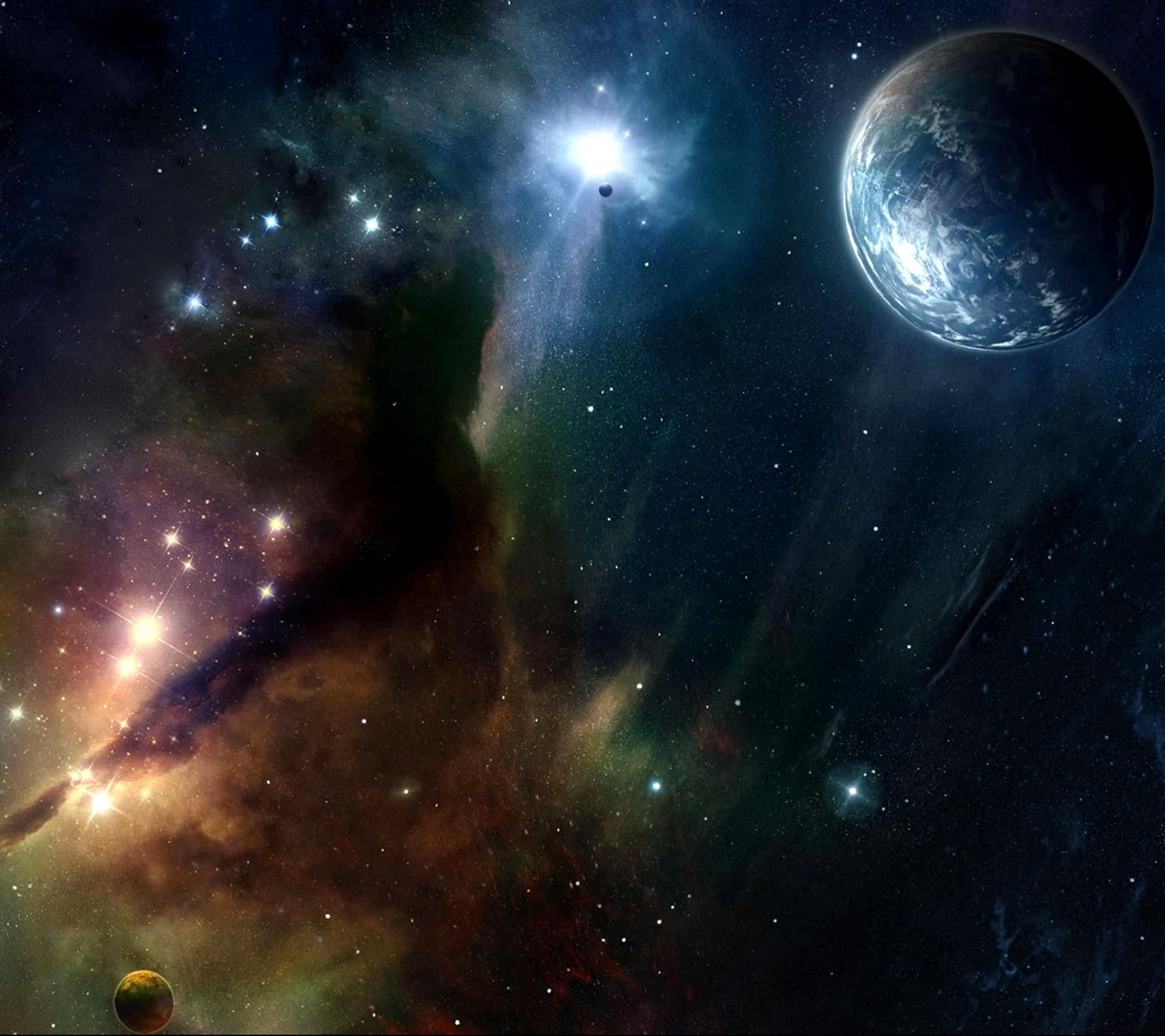 Скачать обои бесплатно Звезды, Туманность, Пространство, Планета, Научная Фантастика картинка на рабочий стол ПК