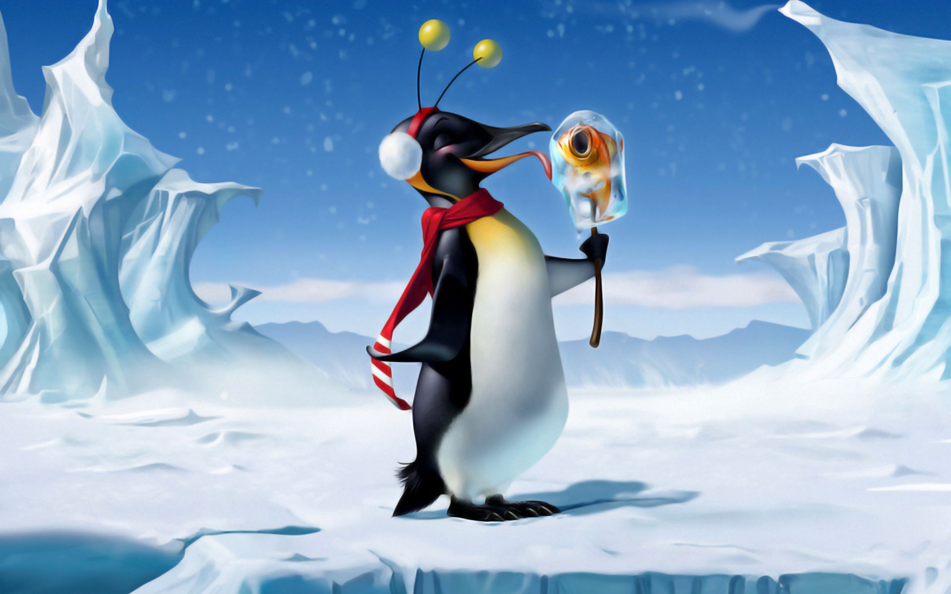 Скачать обои бесплатно Лед, Пингвин, Снег, Разное, Мороженое картинка на рабочий стол ПК