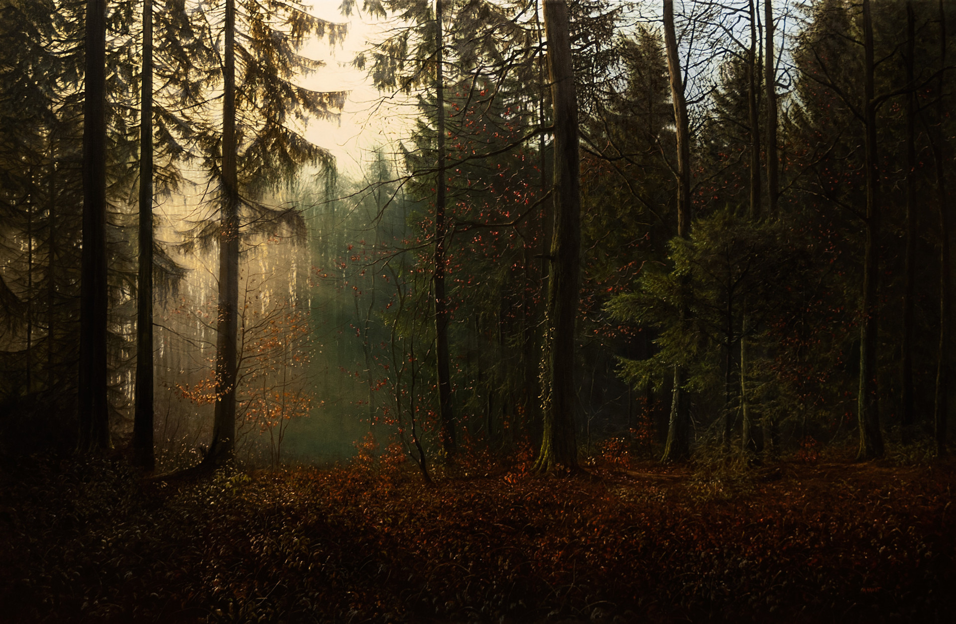 Скачать картинку Осень, Лес, Масляные Краски, Художественные в телефон бесплатно.