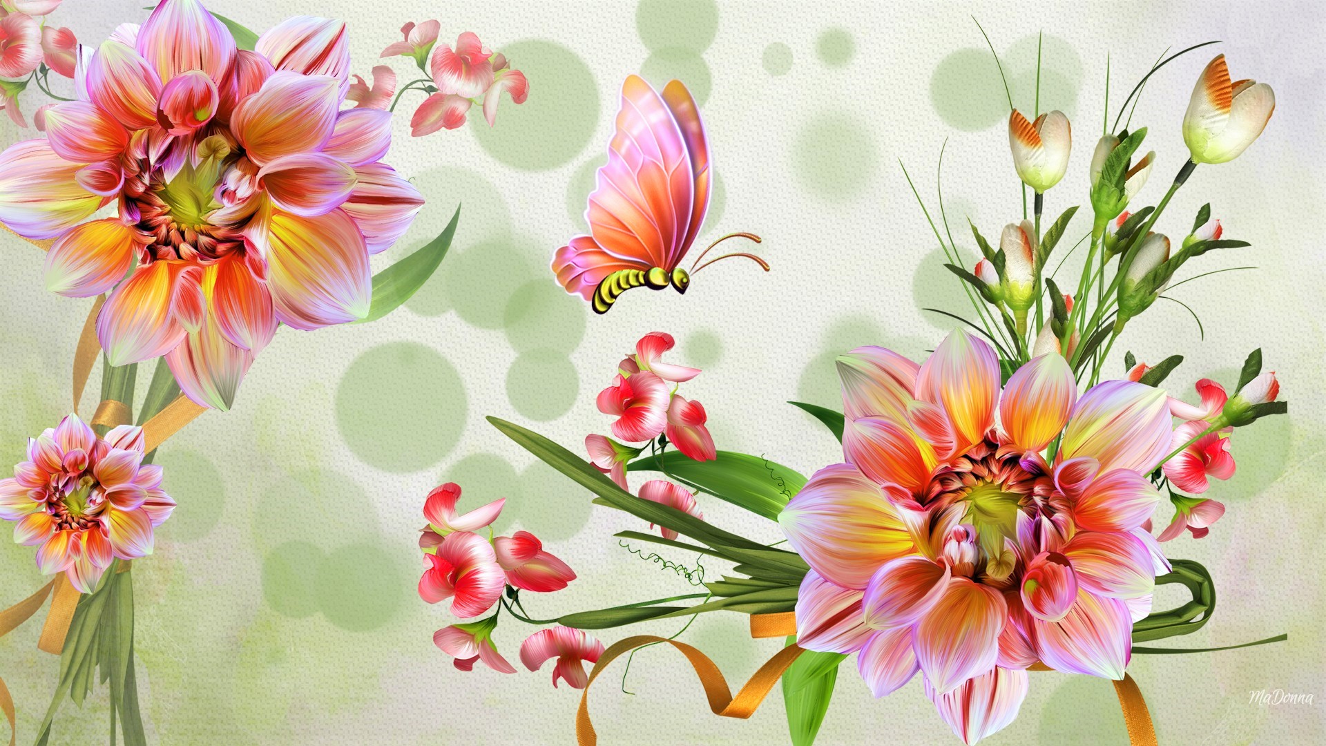 Free download wallpaper Flowers, Pink, Flower, Butterfly, Artistic on your PC desktop