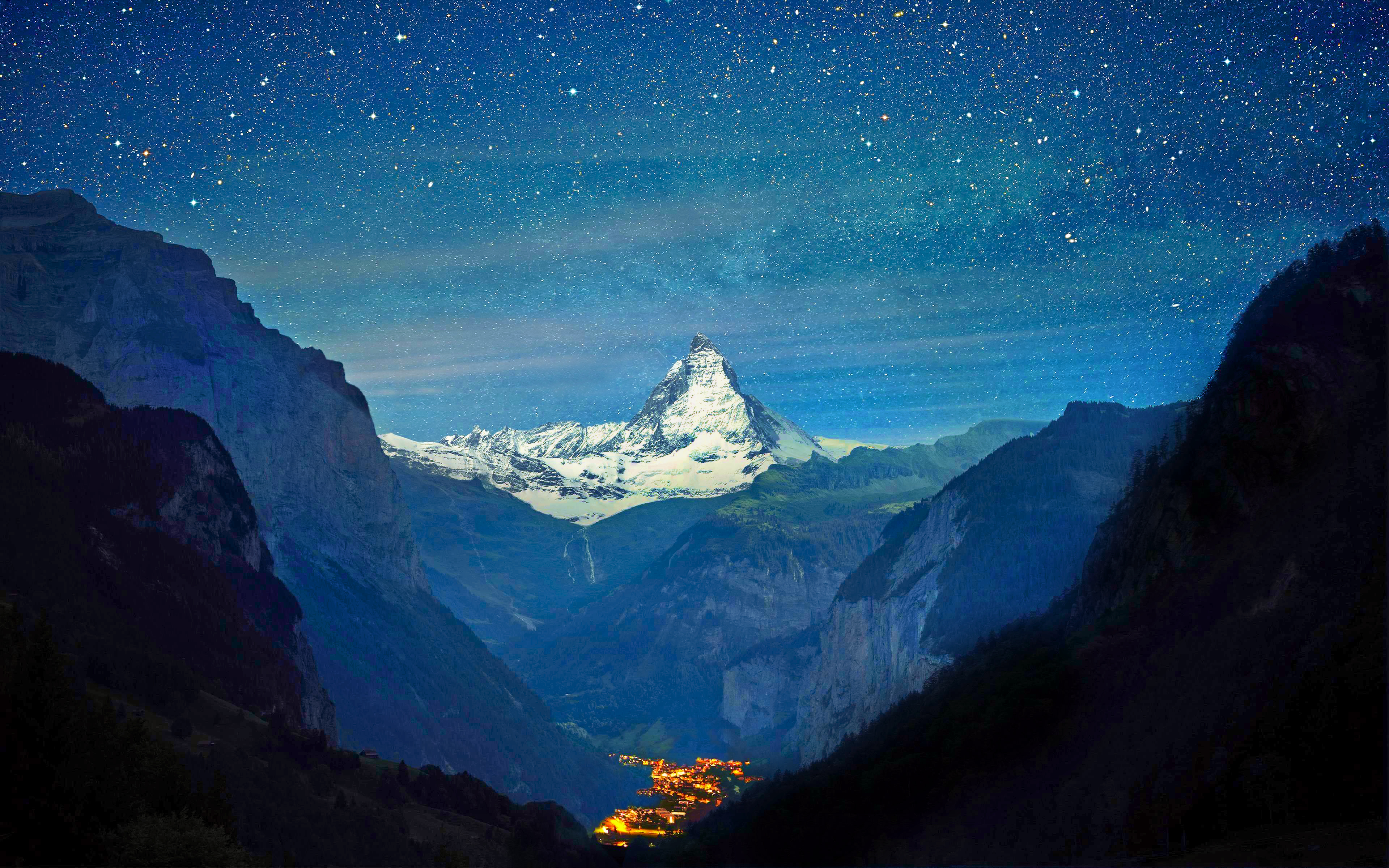 Free download wallpaper Sky, Night, Mountain, Peak, Starry Sky, Earth, Switzerland, Matterhorn, Scenic on your PC desktop