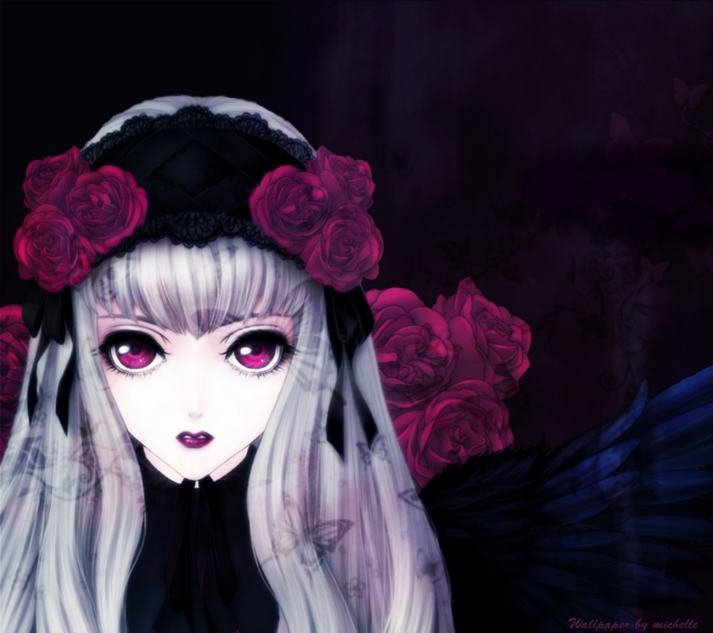 Download mobile wallpaper Anime, Gothic, Flower, Purple, Rozen Maiden, Suigintou (Rozen Maiden), Pink Eyes for free.