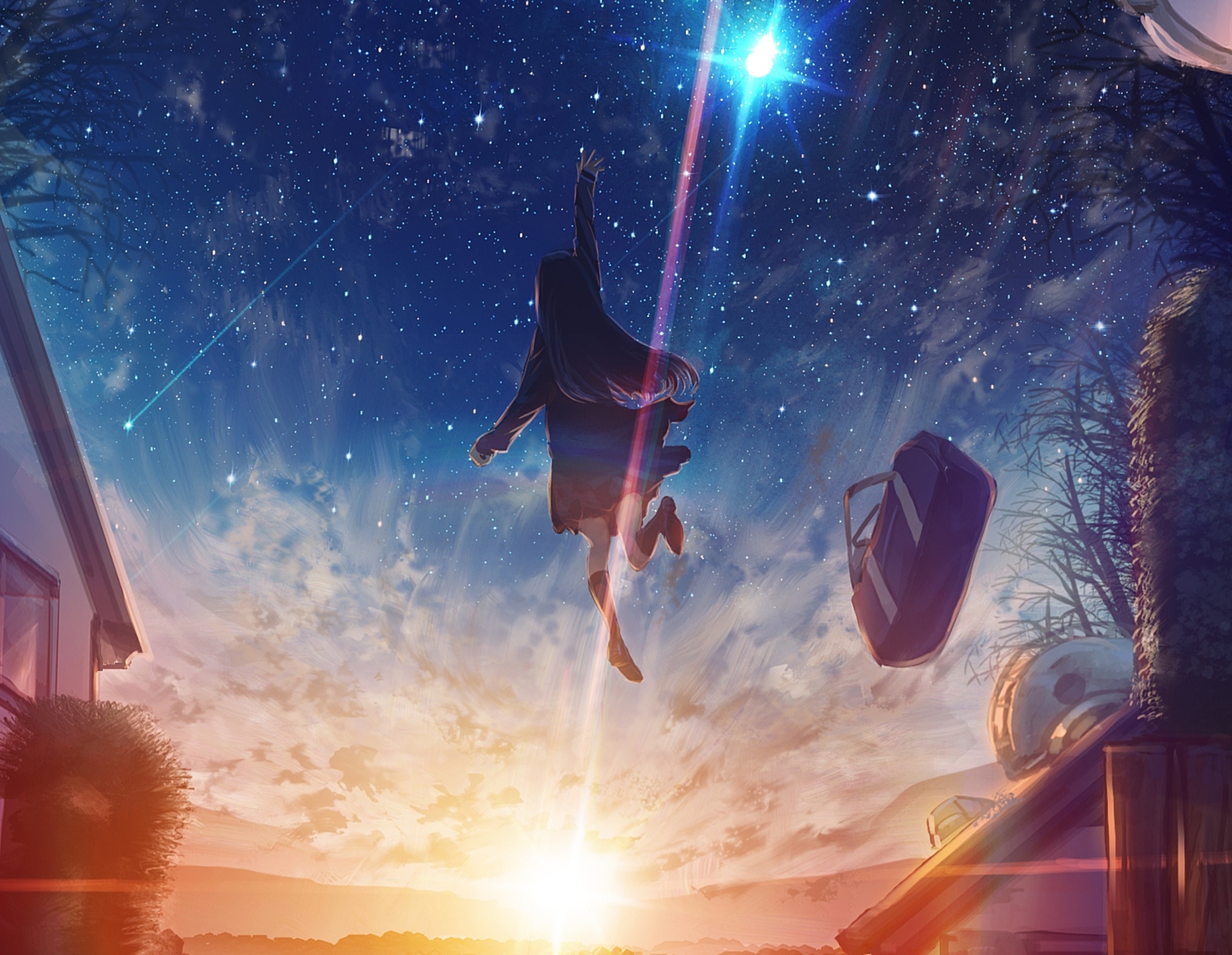 Free download wallpaper Anime, Sunset, Starry Sky, Original, Shooting Star on your PC desktop