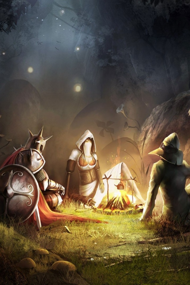 Download mobile wallpaper Fire, Bonfire, Night, Warrior, Video Game, Trine for free.