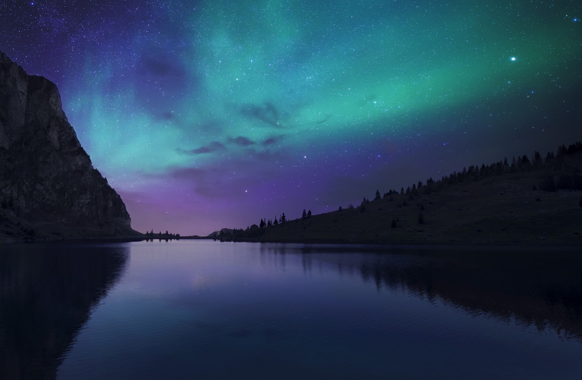Descarga gratis la imagen Naturaleza, Cielo, Noche, Lago, Cielo Estrellado, Aurora Boreal, Tierra/naturaleza, Reflejo en el escritorio de tu PC