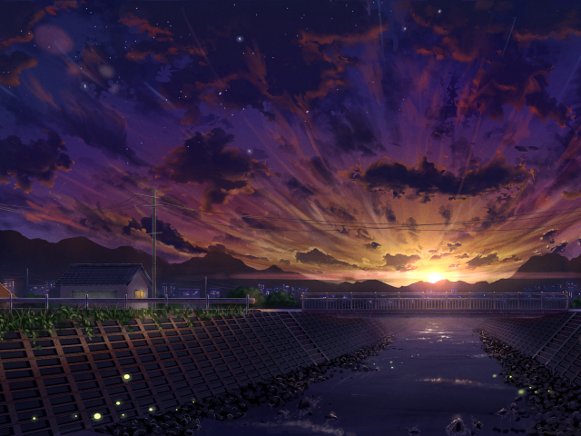 Free download wallpaper Anime, Sunset, Sky, Original on your PC desktop