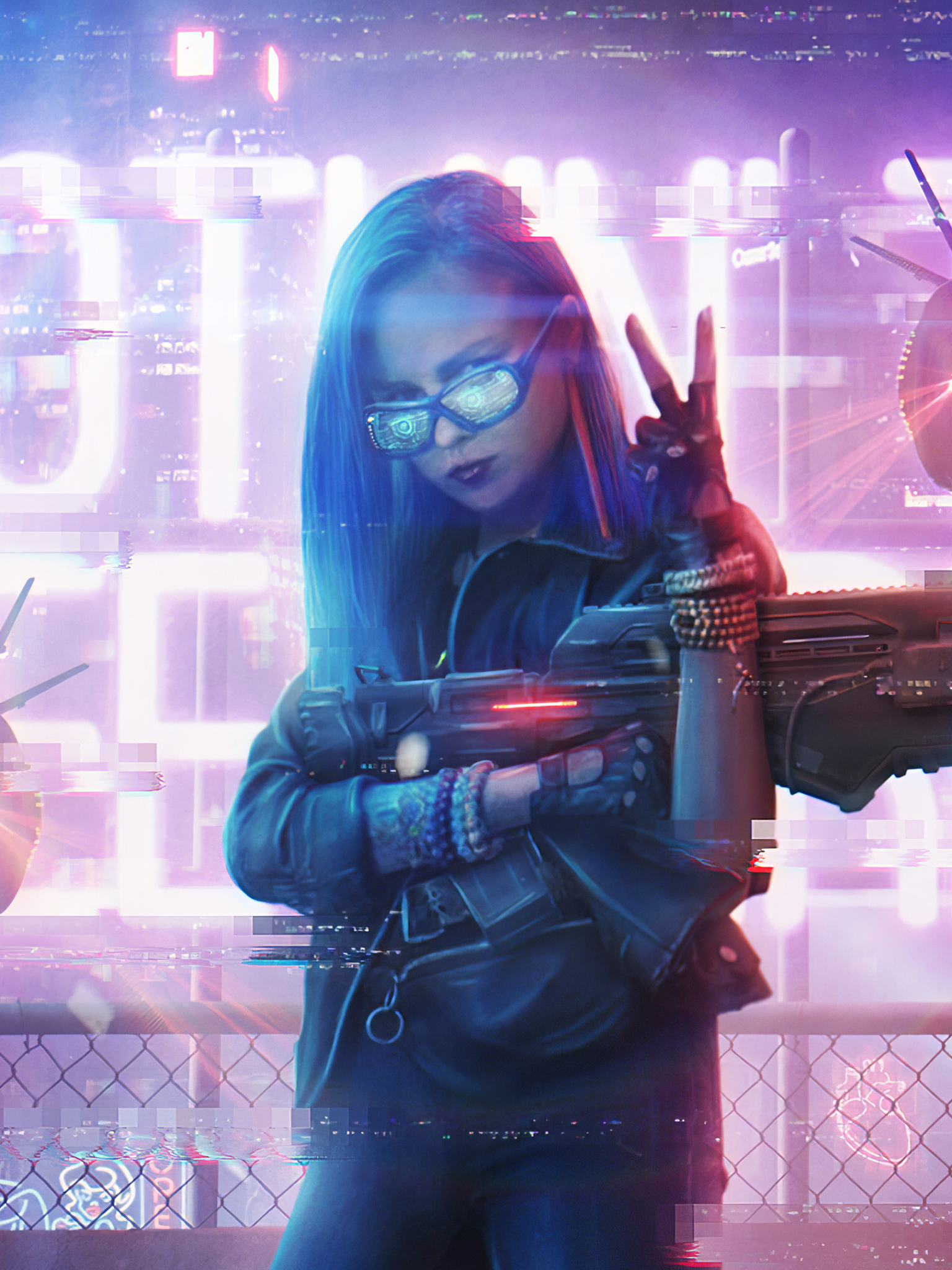 Download mobile wallpaper Weapon, Cyberpunk, Neon, Sci Fi, Futuristic, Gun for free.