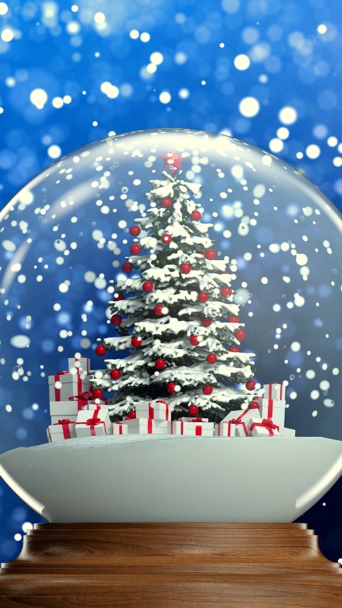 Скачати мобільні шпалери Сніг, Різдво, Свято, Подарунок, Різдвяна Ялинка, Снігова Куля безкоштовно.