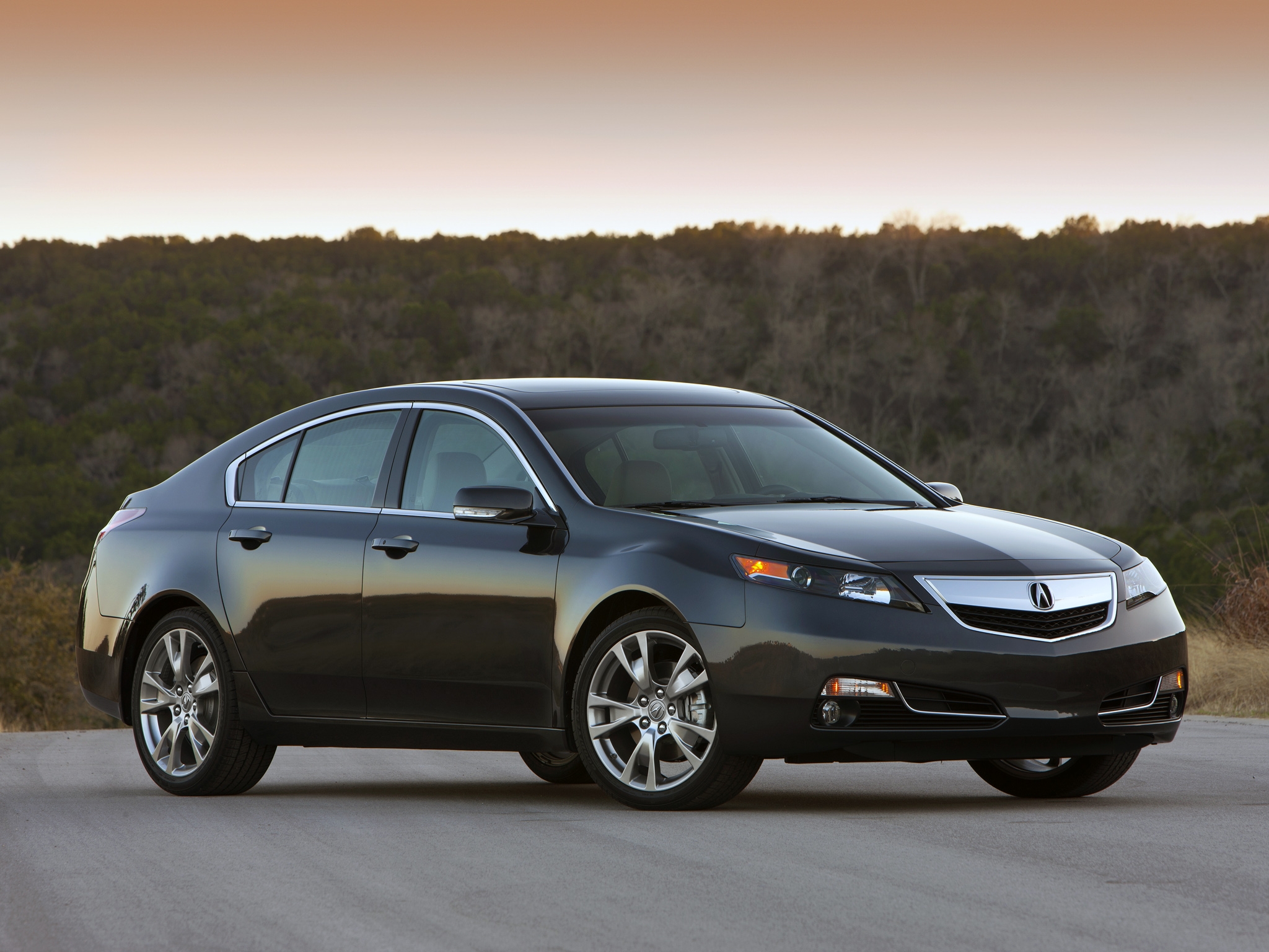 Free download wallpaper Auto, Trees, Sunset, Acura, Asphalt, Side View, Style, Akura, Tl, 2011, Cars on your PC desktop