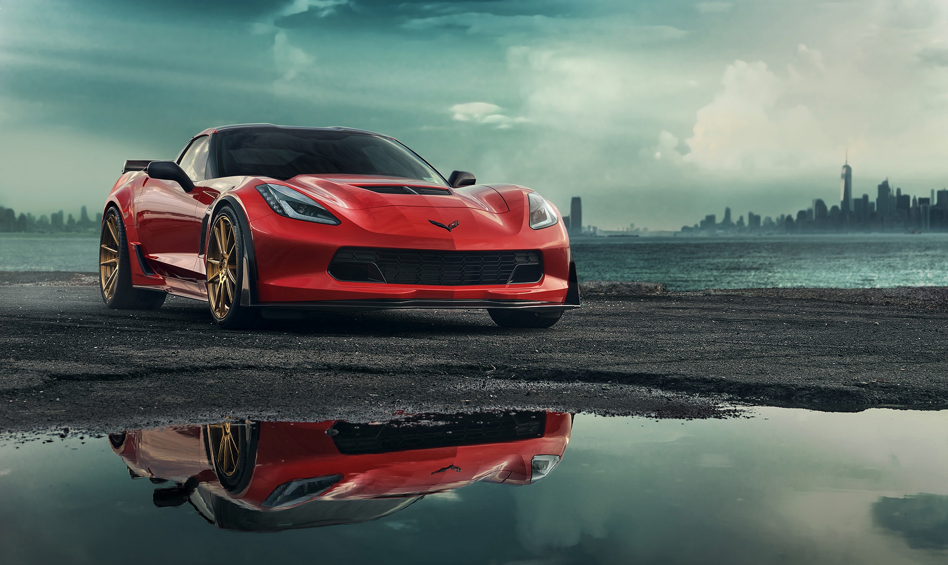 Download mobile wallpaper Chevrolet, Reflection, Car, Chevrolet Corvette, Vehicles, Chevrolet Corvette (C7) for free.