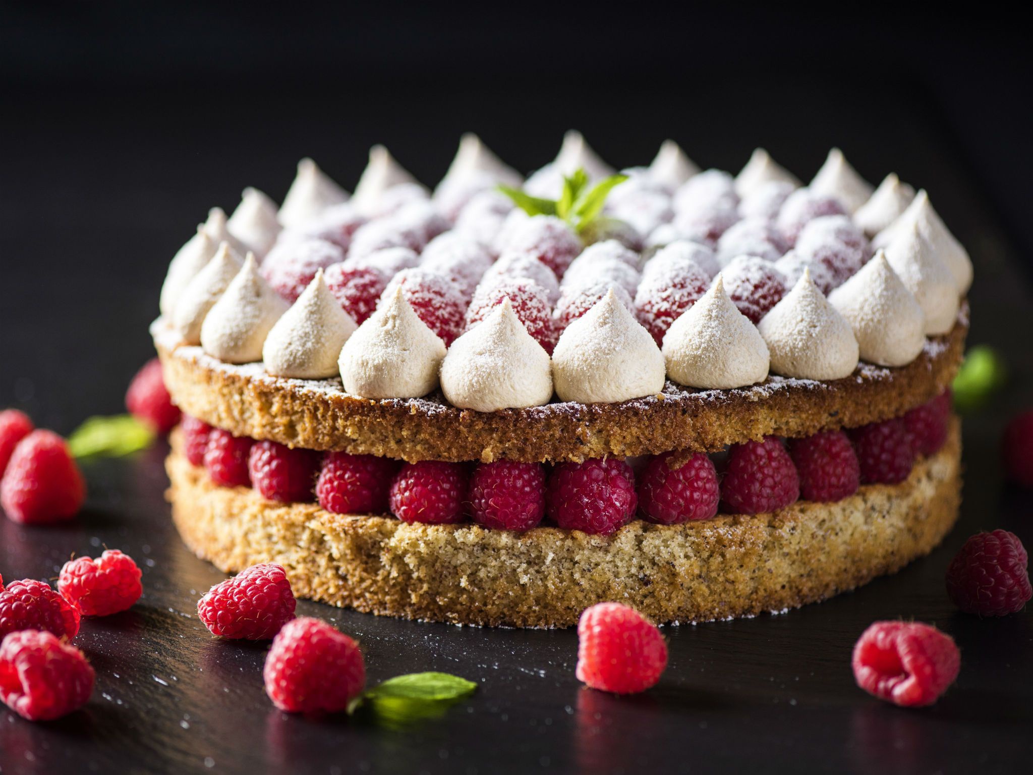 Download mobile wallpaper Food, Raspberry, Still Life, Cake, Berry, Fruit, Pastry for free.