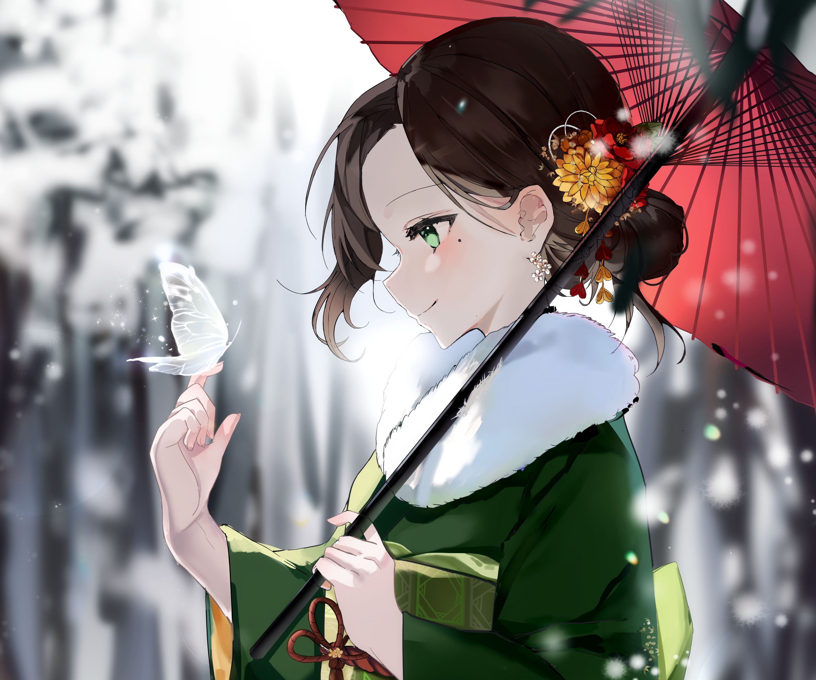 Laden Sie das Schmetterlinge, Mädchen, Kimono, Animes-Bild kostenlos auf Ihren PC-Desktop herunter