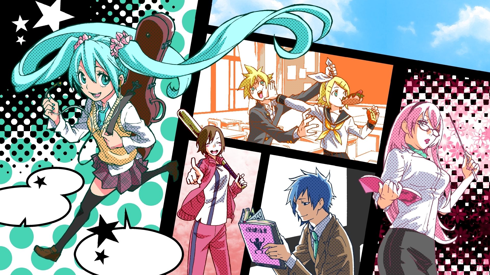 Download mobile wallpaper Anime, Vocaloid, Hatsune Miku, Luka Megurine, Rin Kagamine, Kaito (Vocaloid), Len Kagamine, Meiko (Vocaloid) for free.
