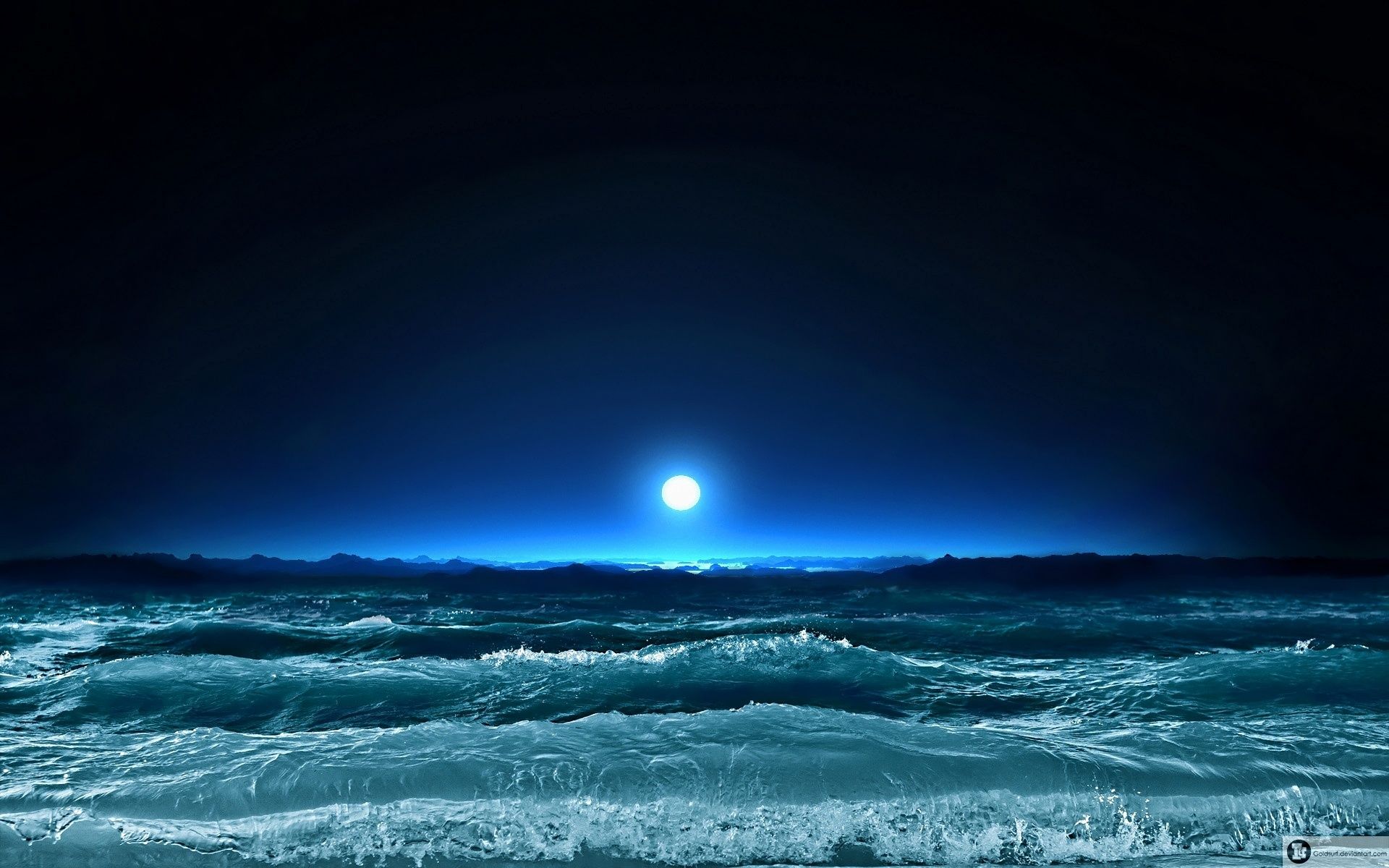 Download mobile wallpaper Night, Ocean, Earth, Full Moon, Wave for free.