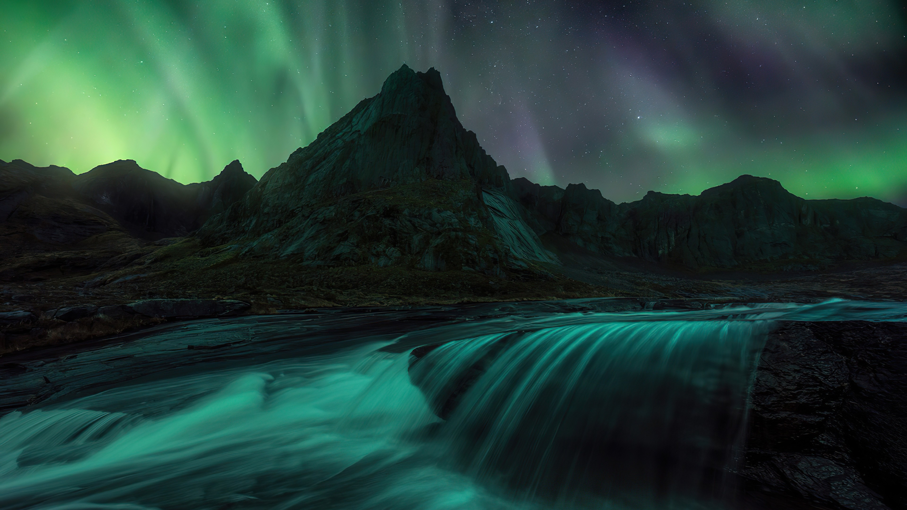 aurora borealis, earth, lofoten islands, starry sky