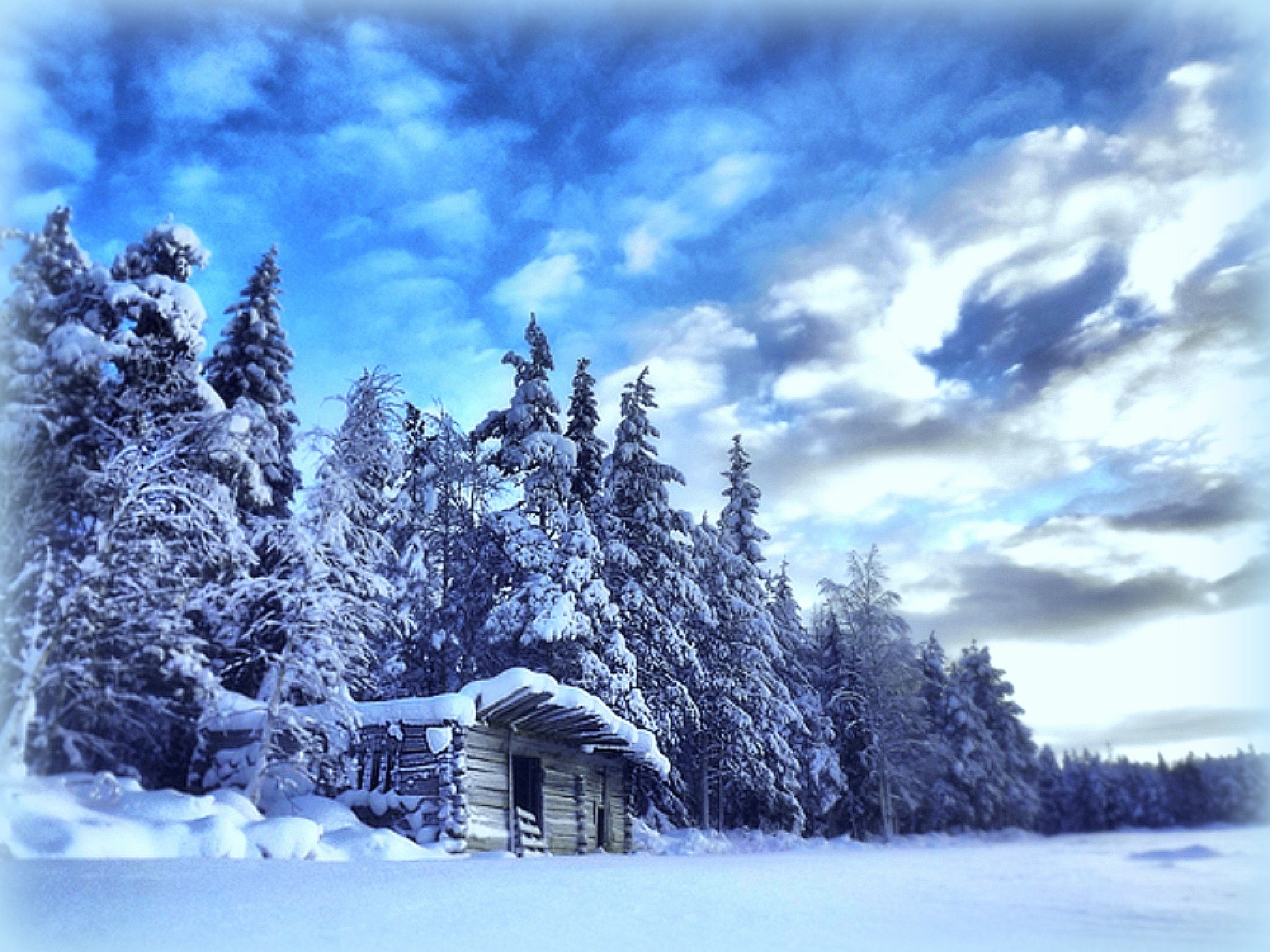 Download mobile wallpaper Winter, Snow, Forest, Earth, Cabin, Man Made for free.