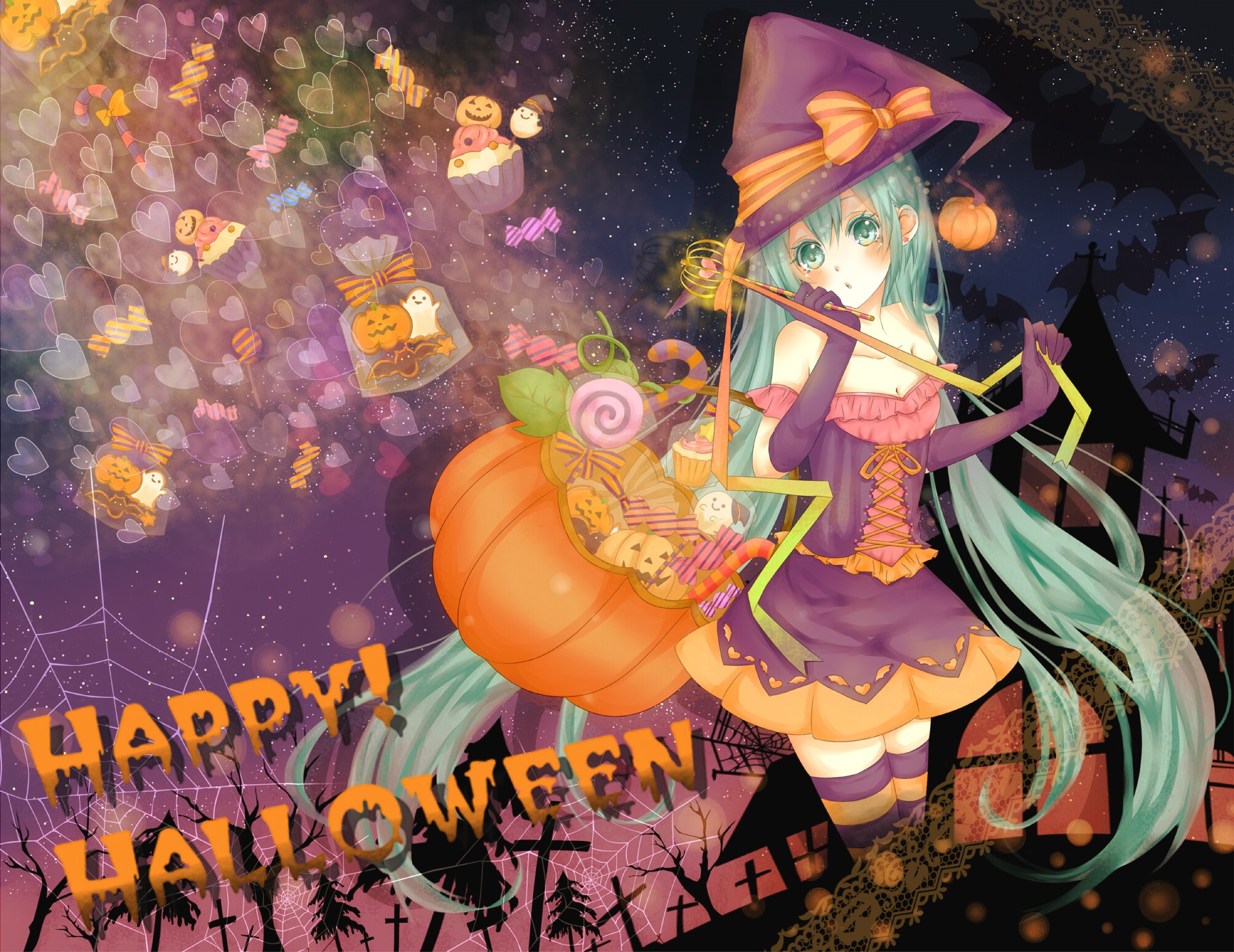Download mobile wallpaper Halloween, Vocaloid, Hatsune Miku, Anime for free.