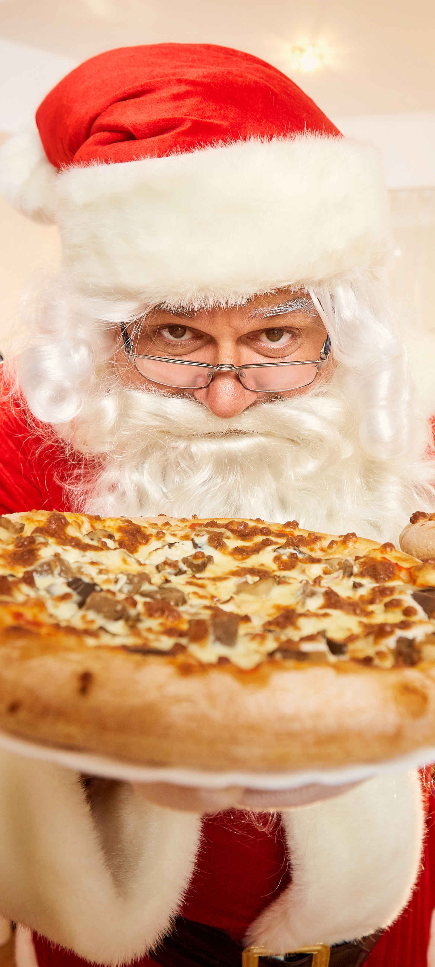 Descarga gratuita de fondo de pantalla para móvil de Pizza, Navidad, Día Festivo, Papa Noel.