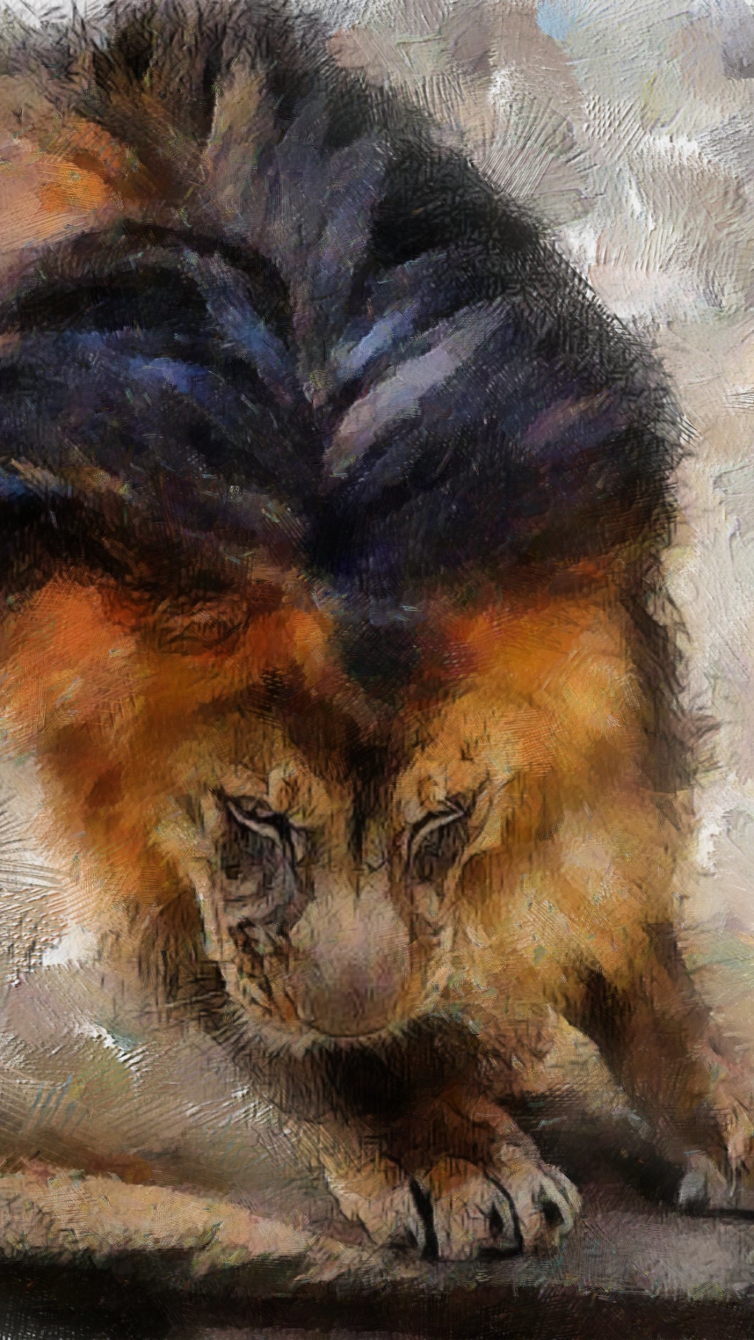 Download mobile wallpaper Cats, Lion, Animal, Painting for free.