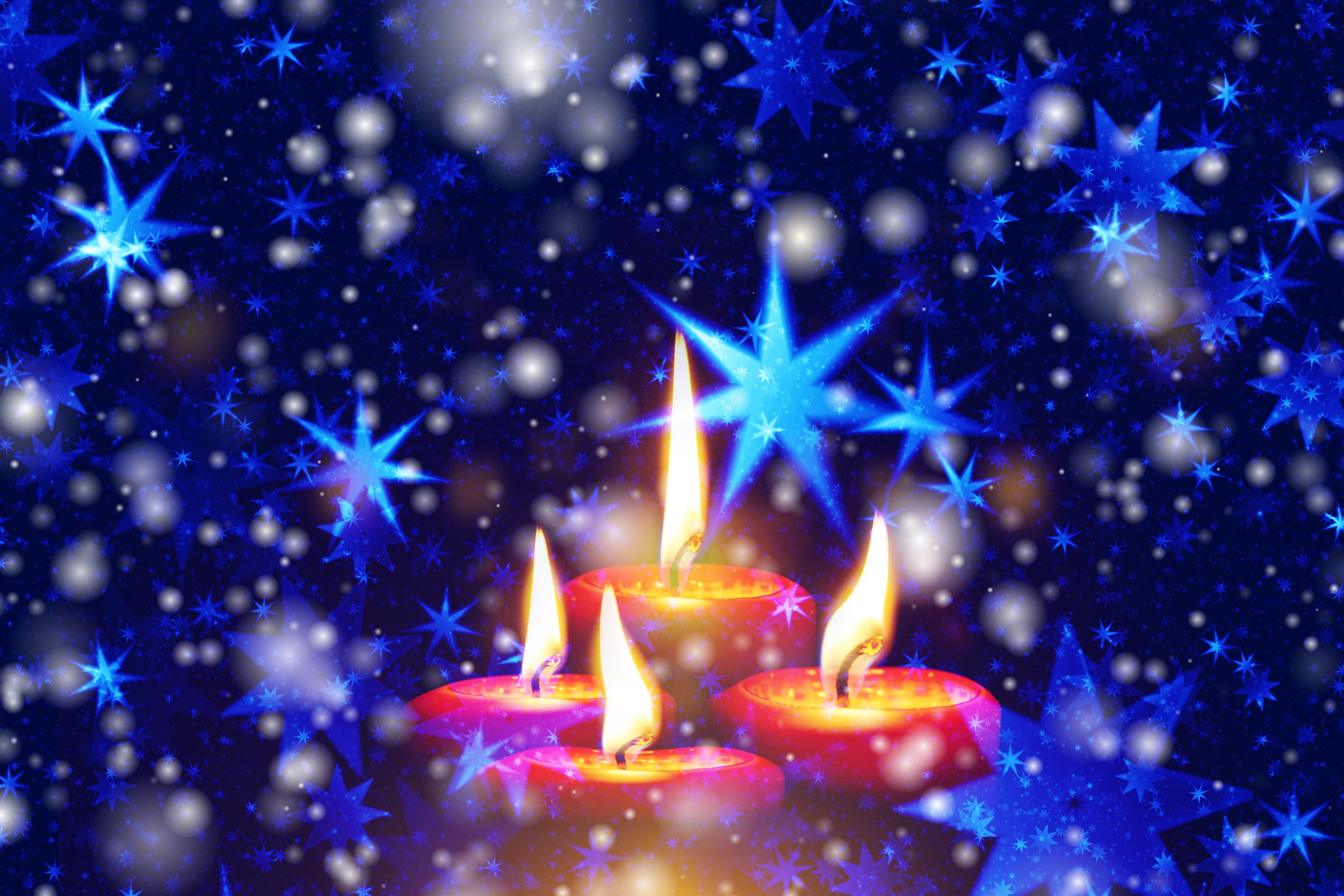 candles, holidays, stars, snowflakes, shine, brilliance