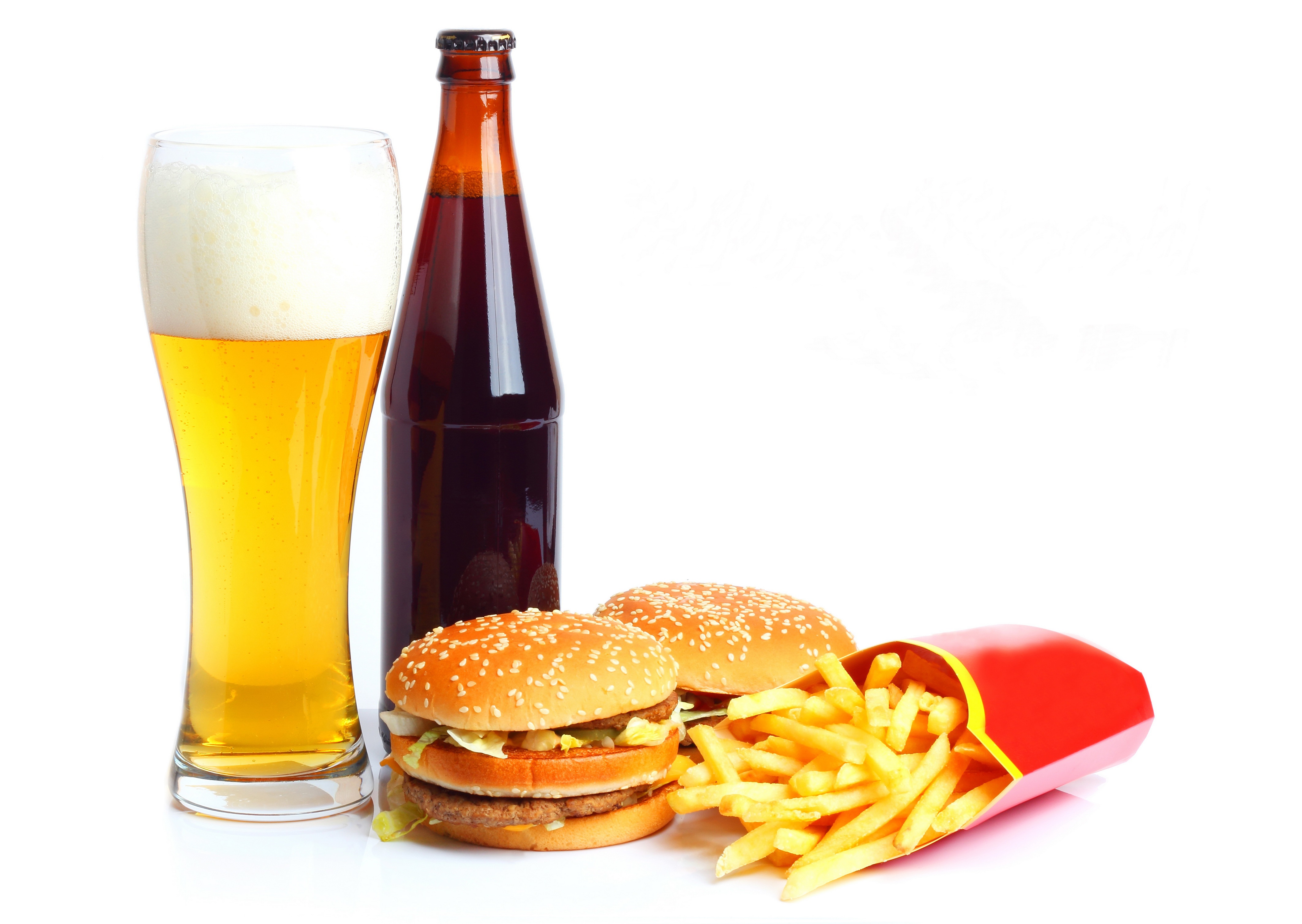 Download mobile wallpaper Food, Beer, Drink, Bottle, Burger, French Fries for free.