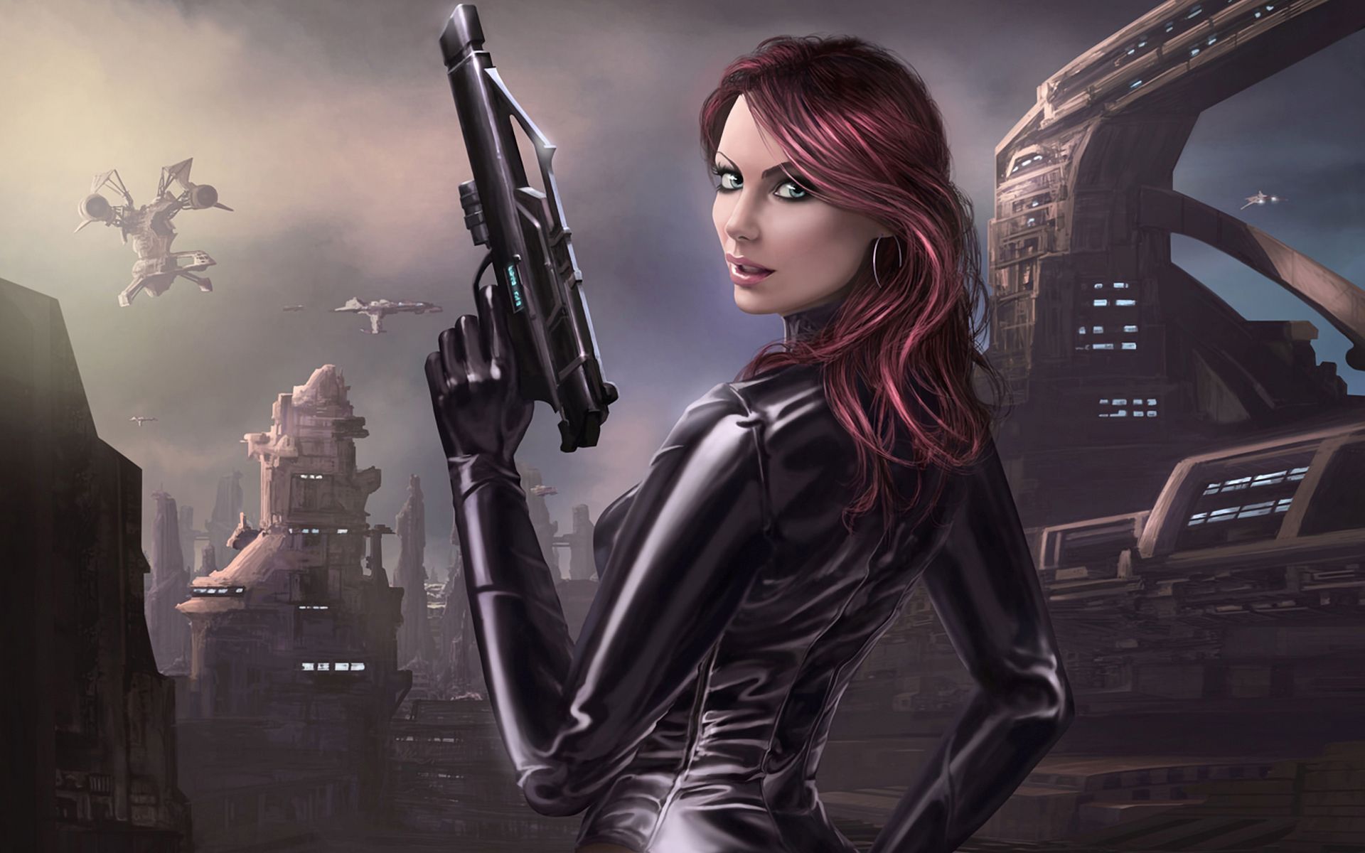Free download wallpaper Fantasy, Sci Fi, Spaceship, Gun, Women Warrior, Woman Warrior on your PC desktop