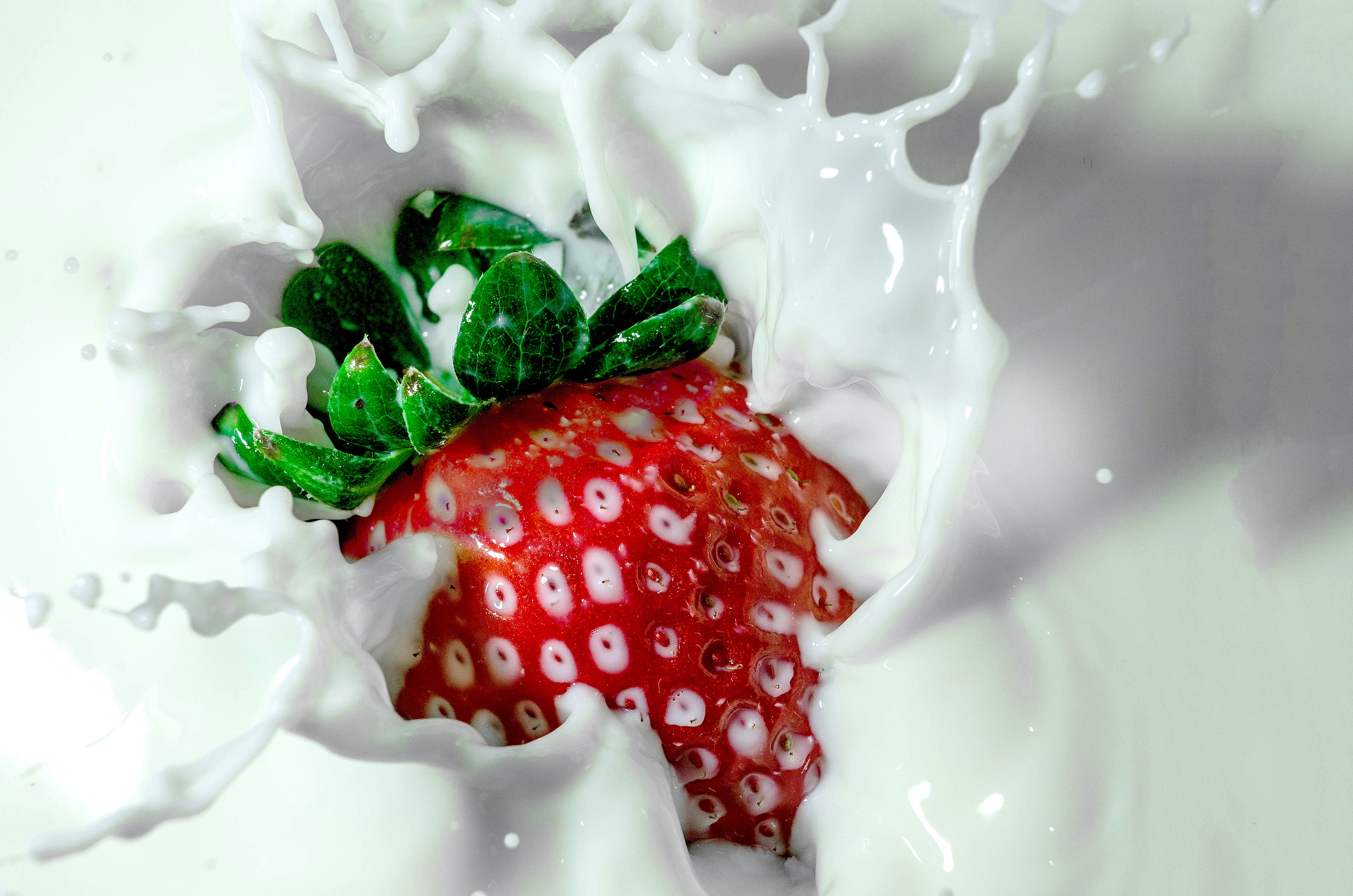 Download mobile wallpaper Spray, Food, Milk, Strawberry for free.