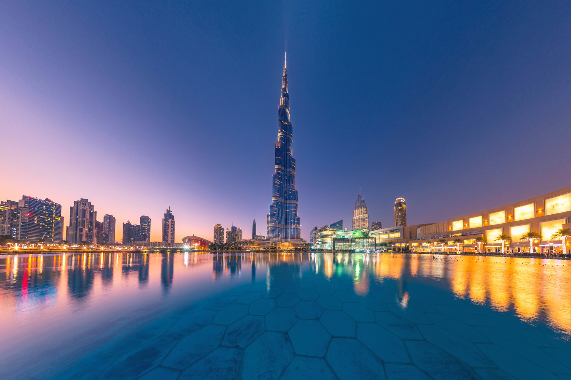 dubai, burj khalifa, man made, building, night, reflection, skyscraper, united arab emirates