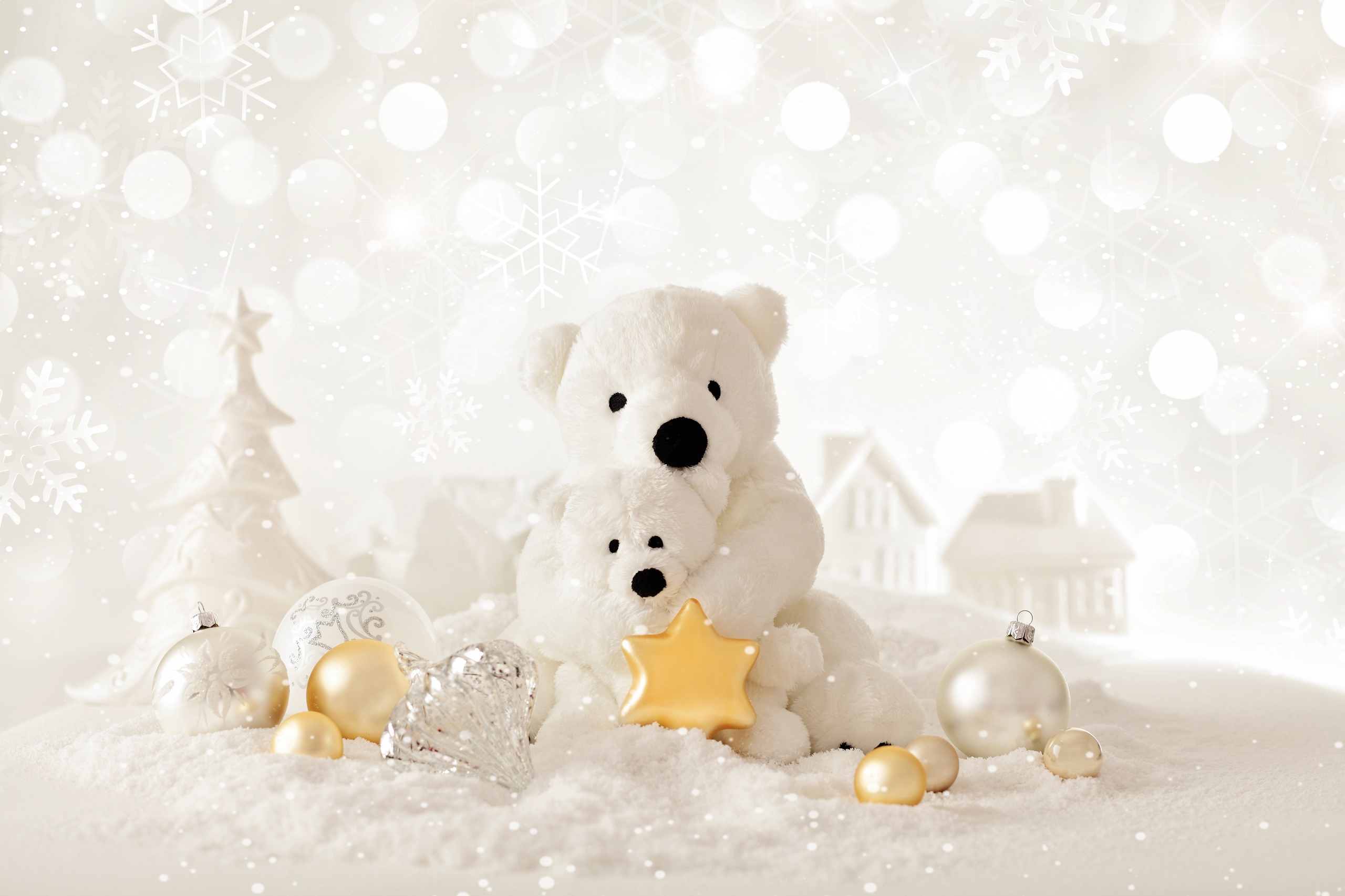 727140 Bild herunterladen feiertage, weihnachten, weihnachtsschmuck, kuscheltier, teddybär, weiß - Hintergrundbilder und Bildschirmschoner kostenlos