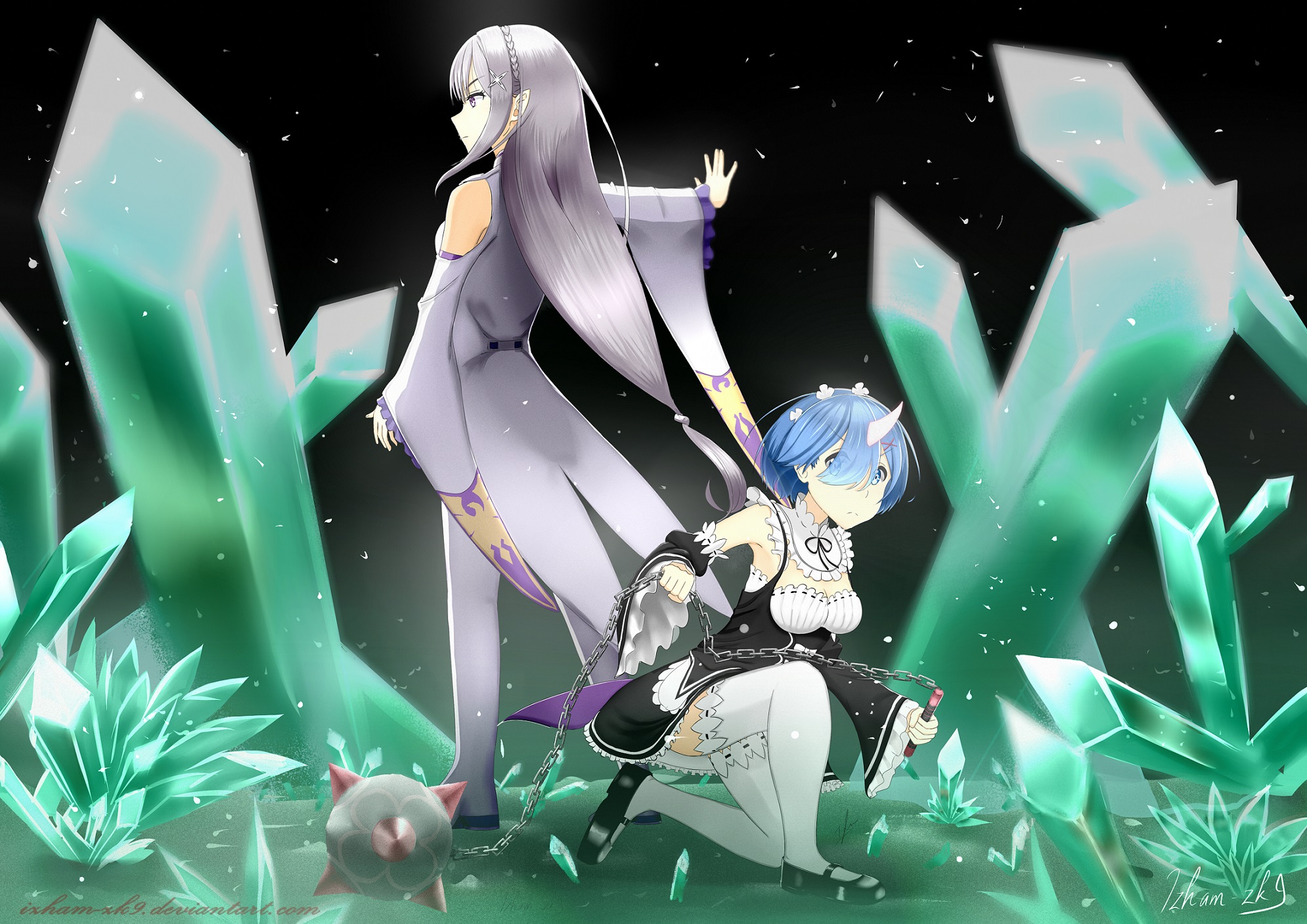 Laden Sie das Animes, Emilia (Re: Zero), Re:zero Das Leben In Einer Anderen Welt Beginnen, Rem (Re: Null)-Bild kostenlos auf Ihren PC-Desktop herunter