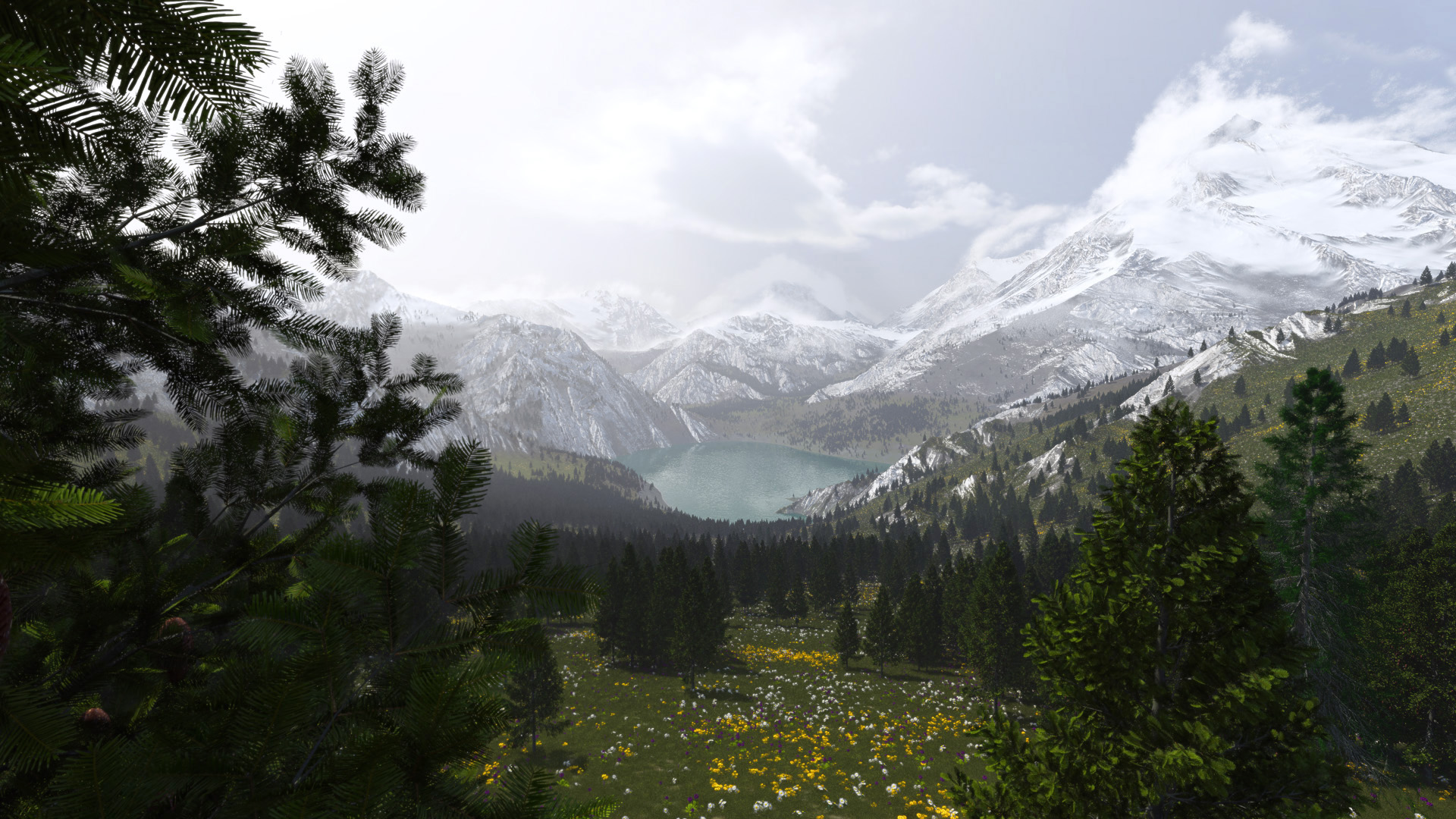 Descarga gratis la imagen Paisaje, Nieve, Montaña, Lago, Flor, Bosque, Valle, Nube, Tierra/naturaleza en el escritorio de tu PC