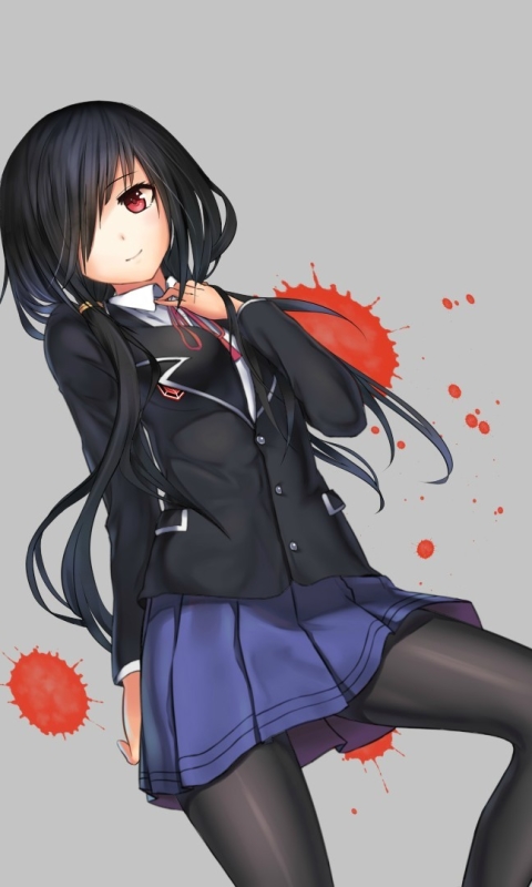 Handy-Wallpaper Rote Augen, Animes, Schwarzes Haar, Lange Haare, Datum A Live, Kurumi Tokisaki kostenlos herunterladen.